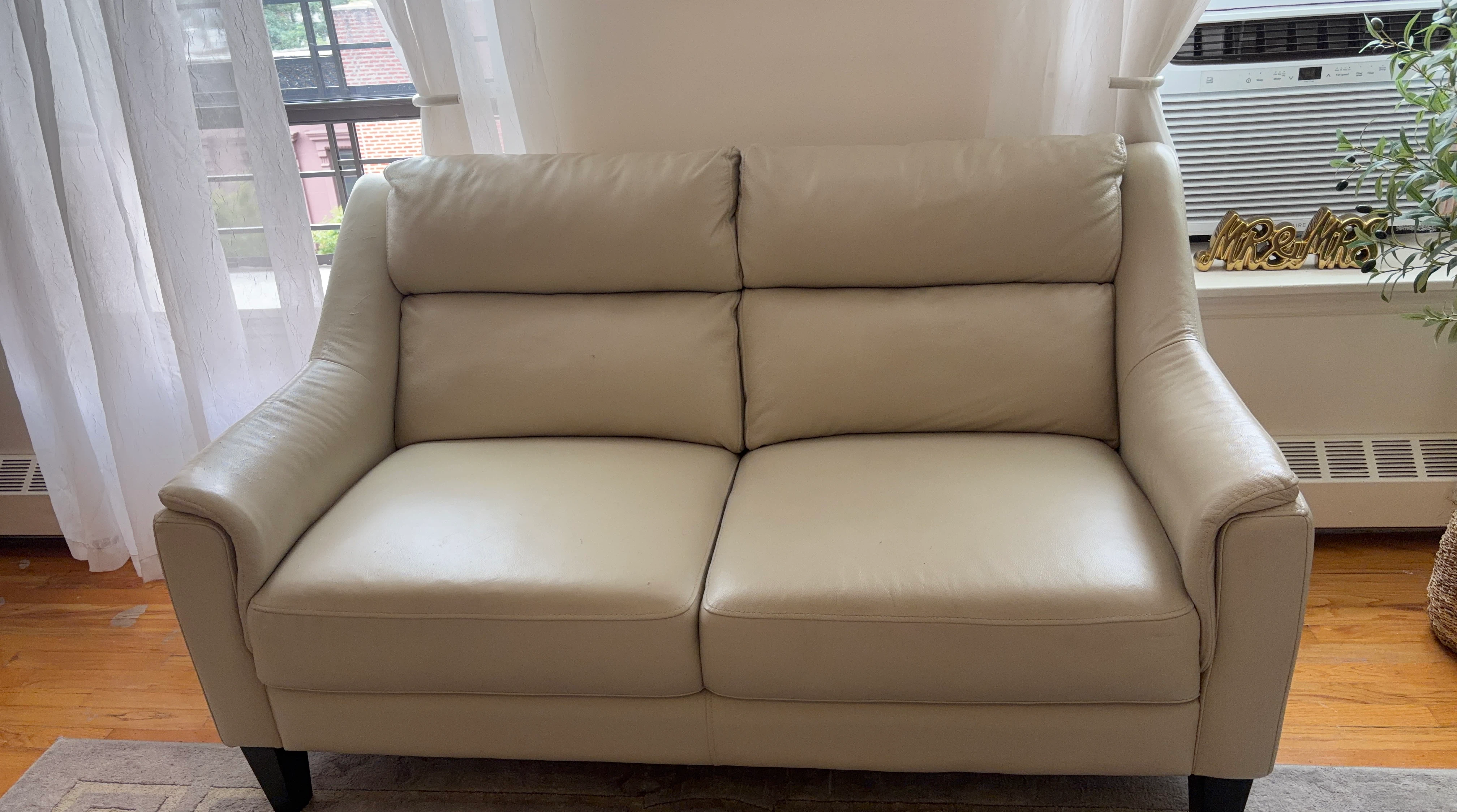 Cream Leather Loveseat