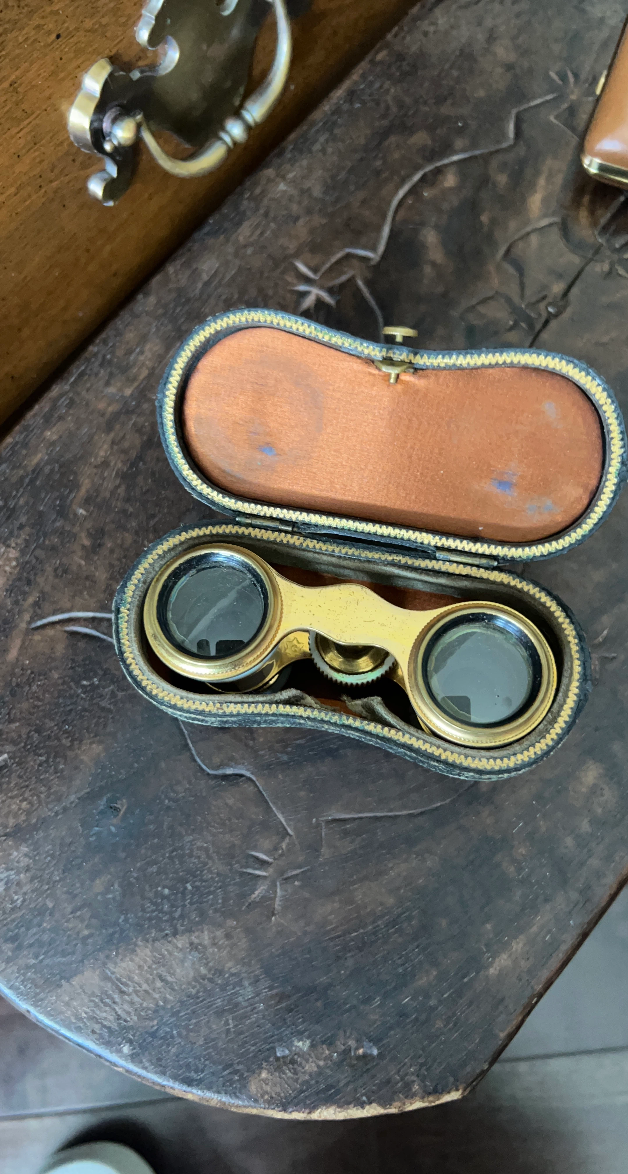 Vintage Brass Opera Glasses with Case