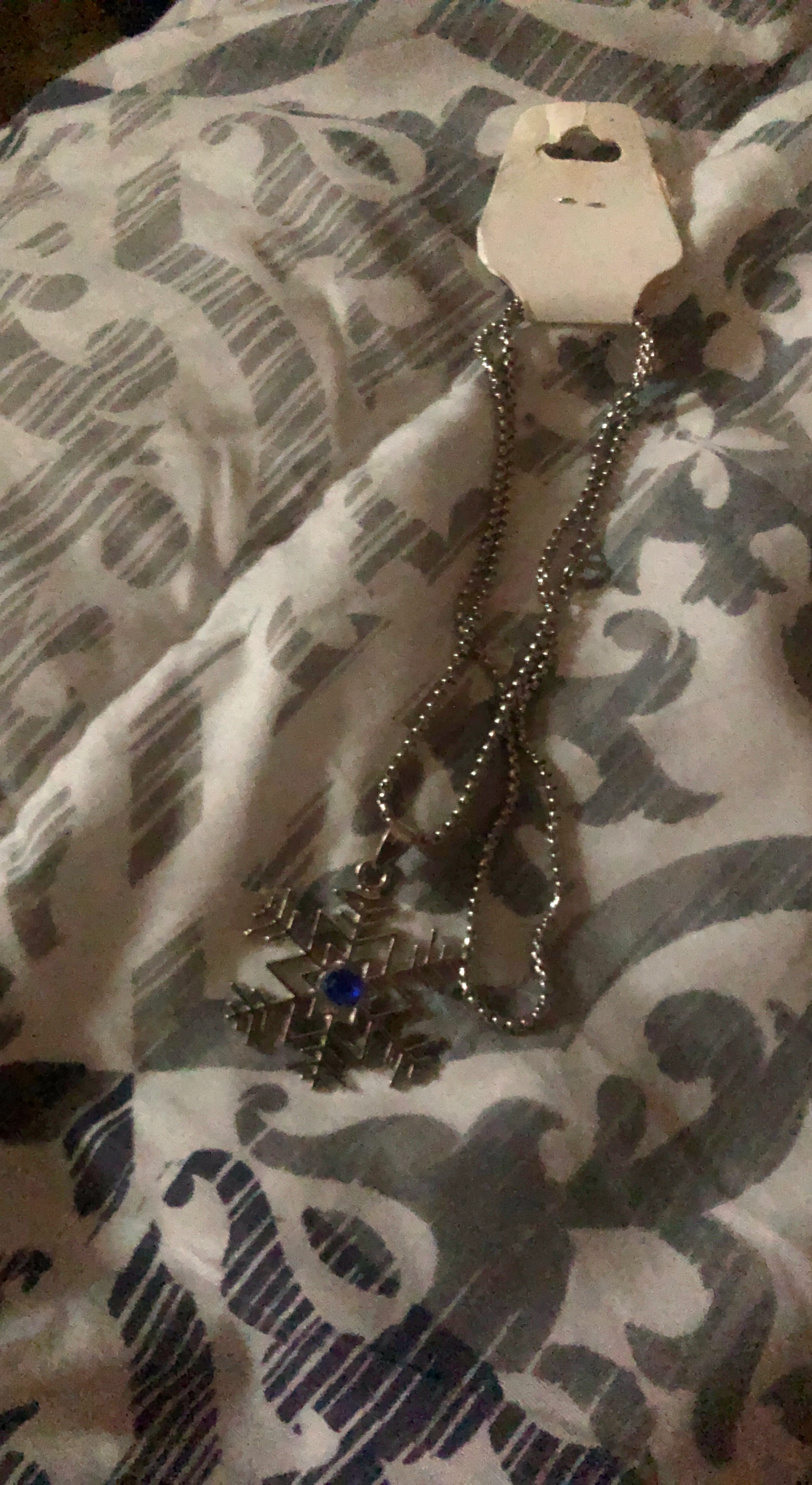 Silver Snowflake Necklace with Blue Gem