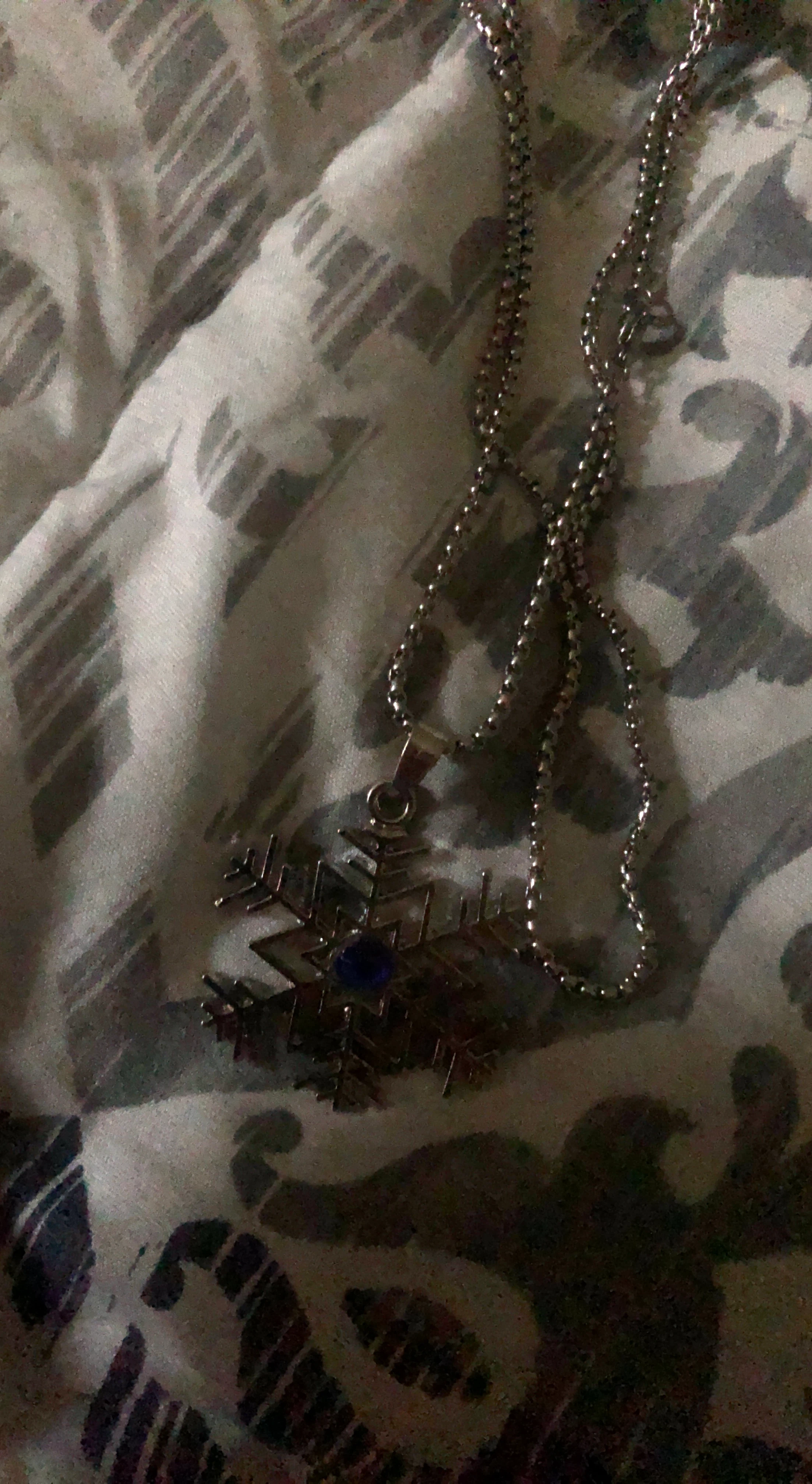 Snowflake Pendant Necklace with Blue Gem