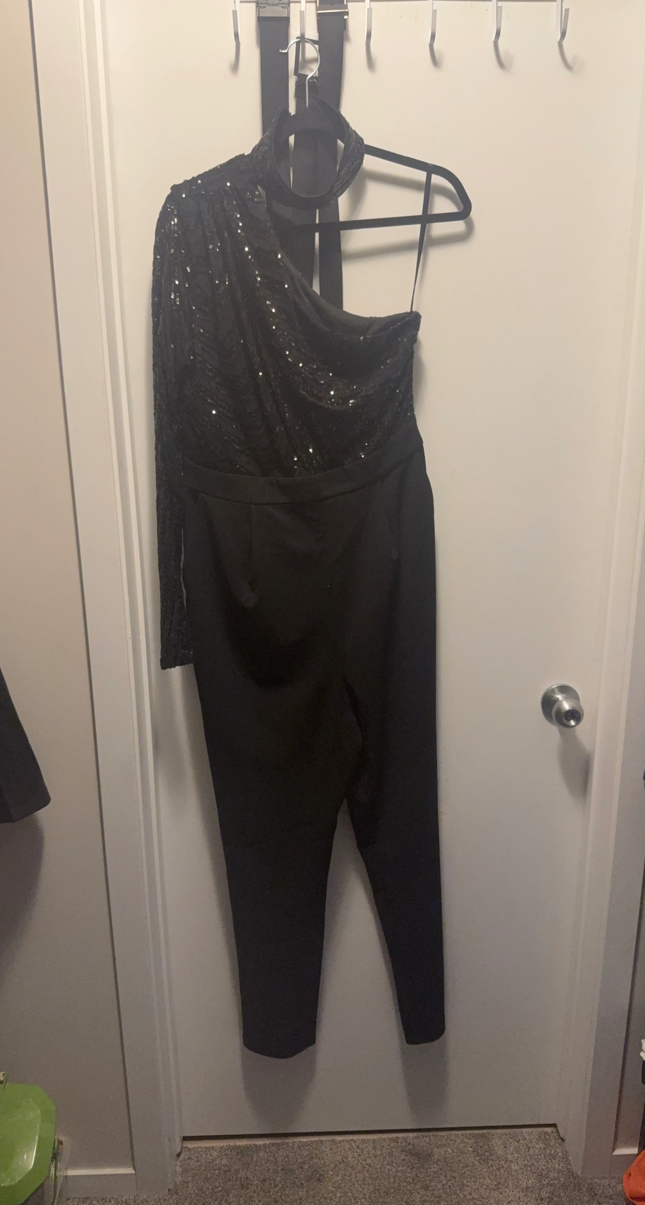 Black Sequin One-Shoulder Jumpsuit