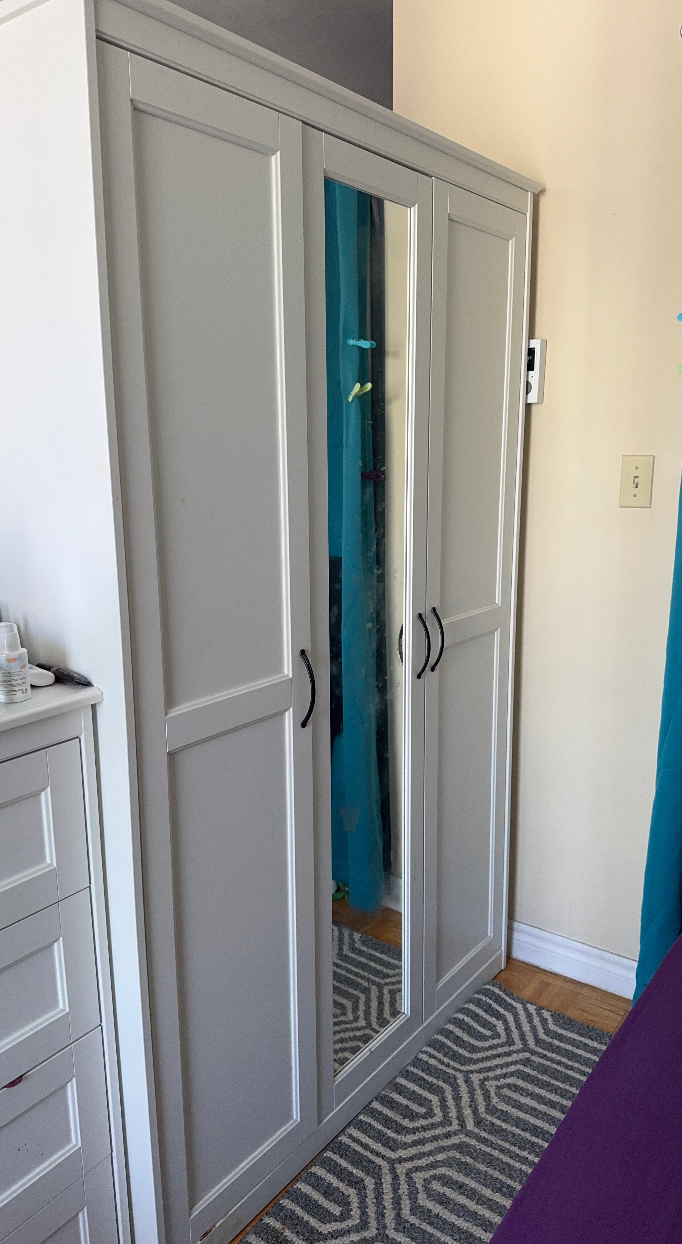 Grey Wardrobe with Mirrored Doors