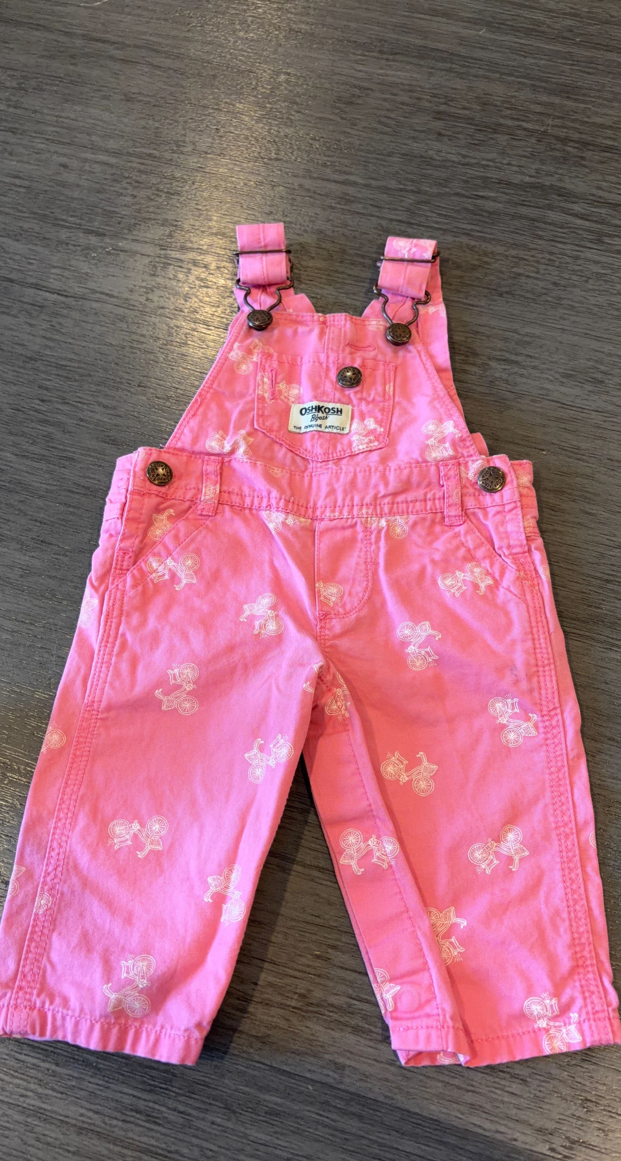 OshKosh B'gosh Pink Overall Shorts with Bicycle Print