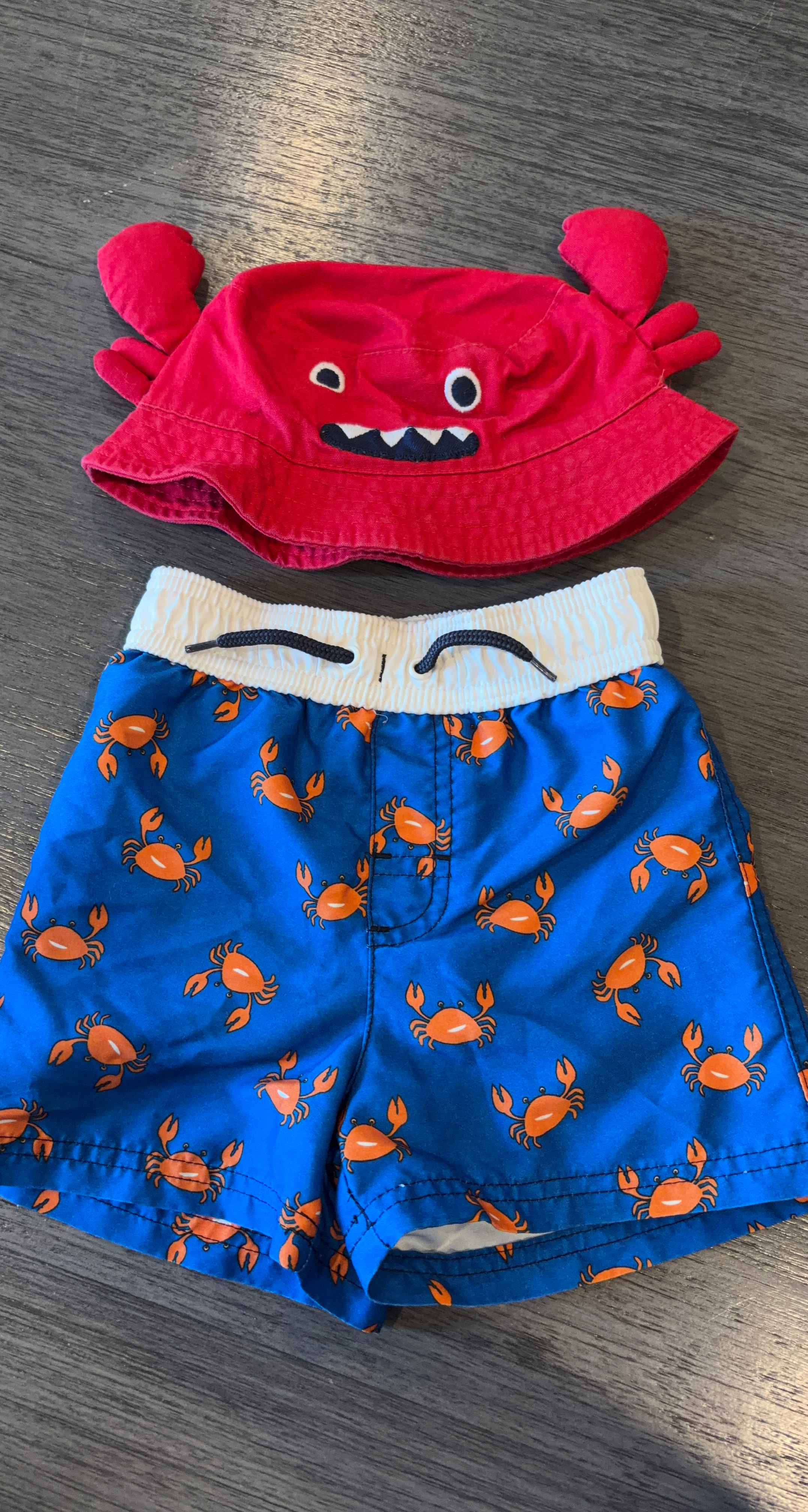 Kids Crab Swim Set Bucket Hat and Shorts