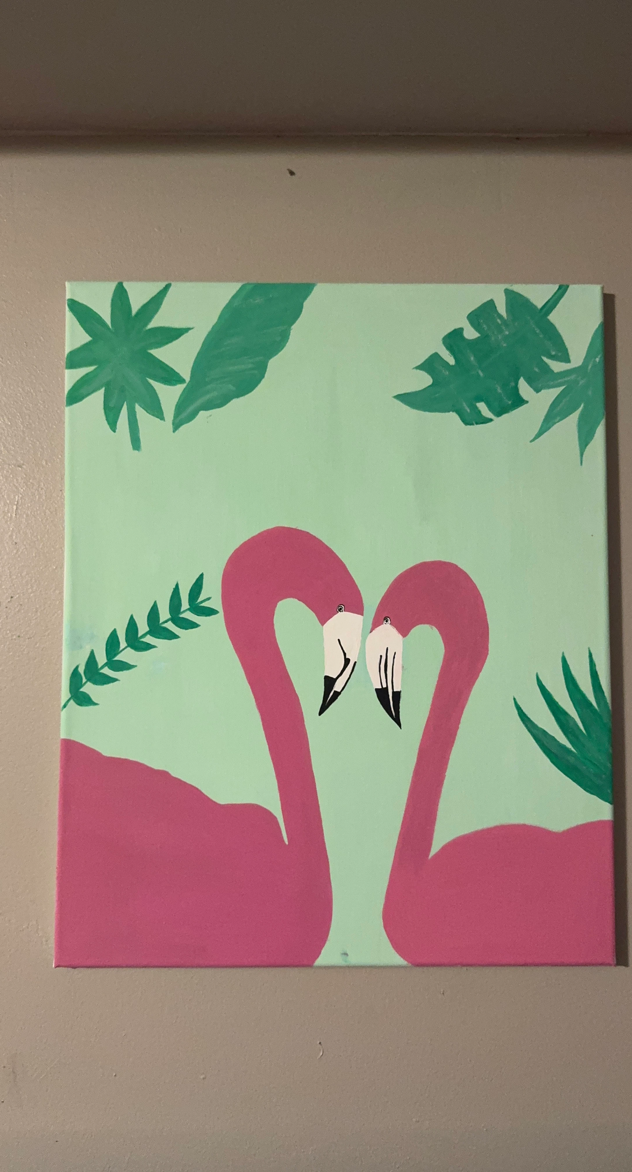 Canvas Painting of Two Flamingos