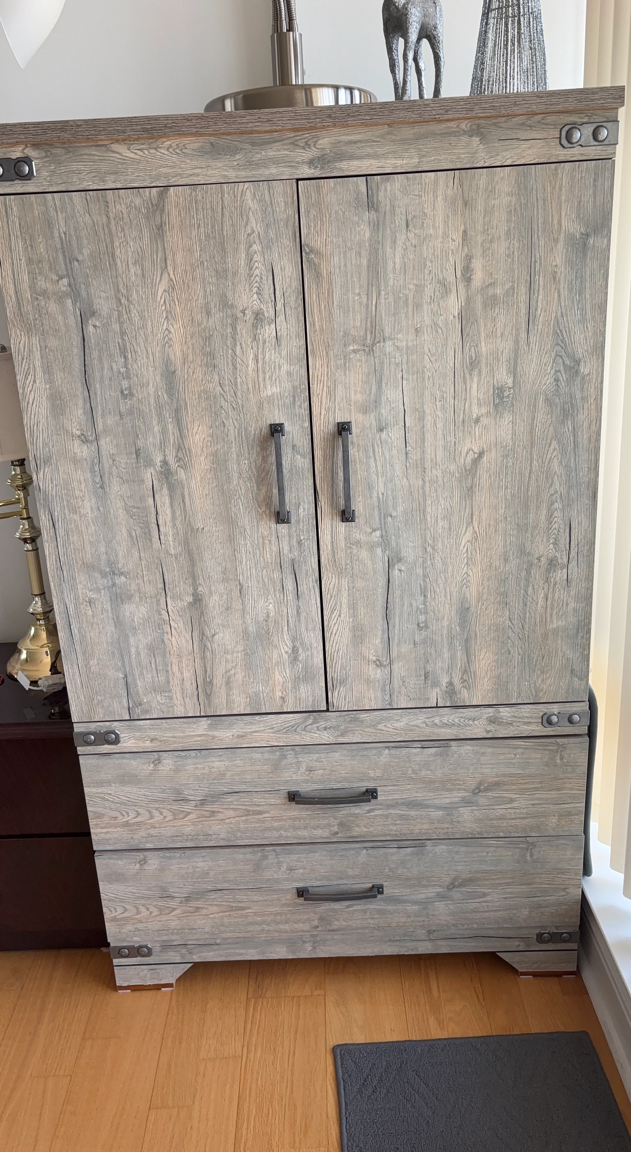 Grey Wood Grain Wardrobe with Drawers