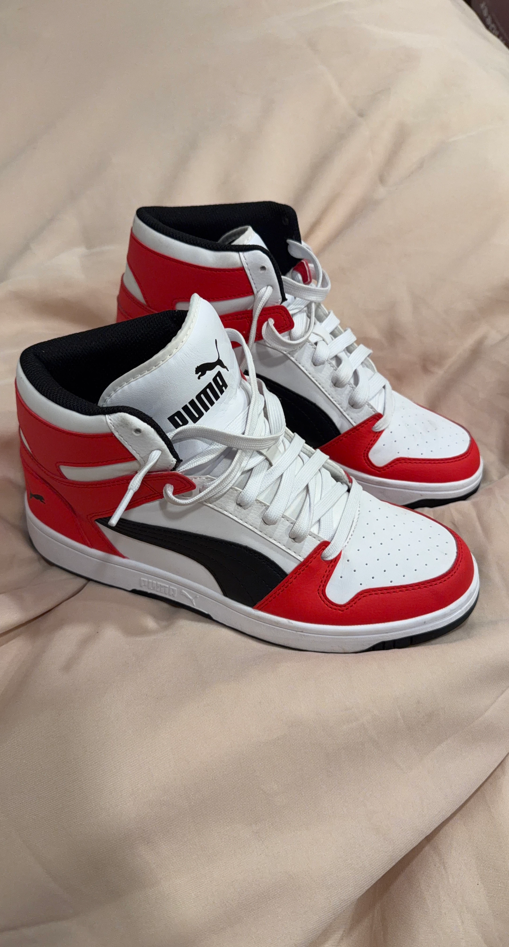 Puma High-Top Sneakers Red White Black (size 10)