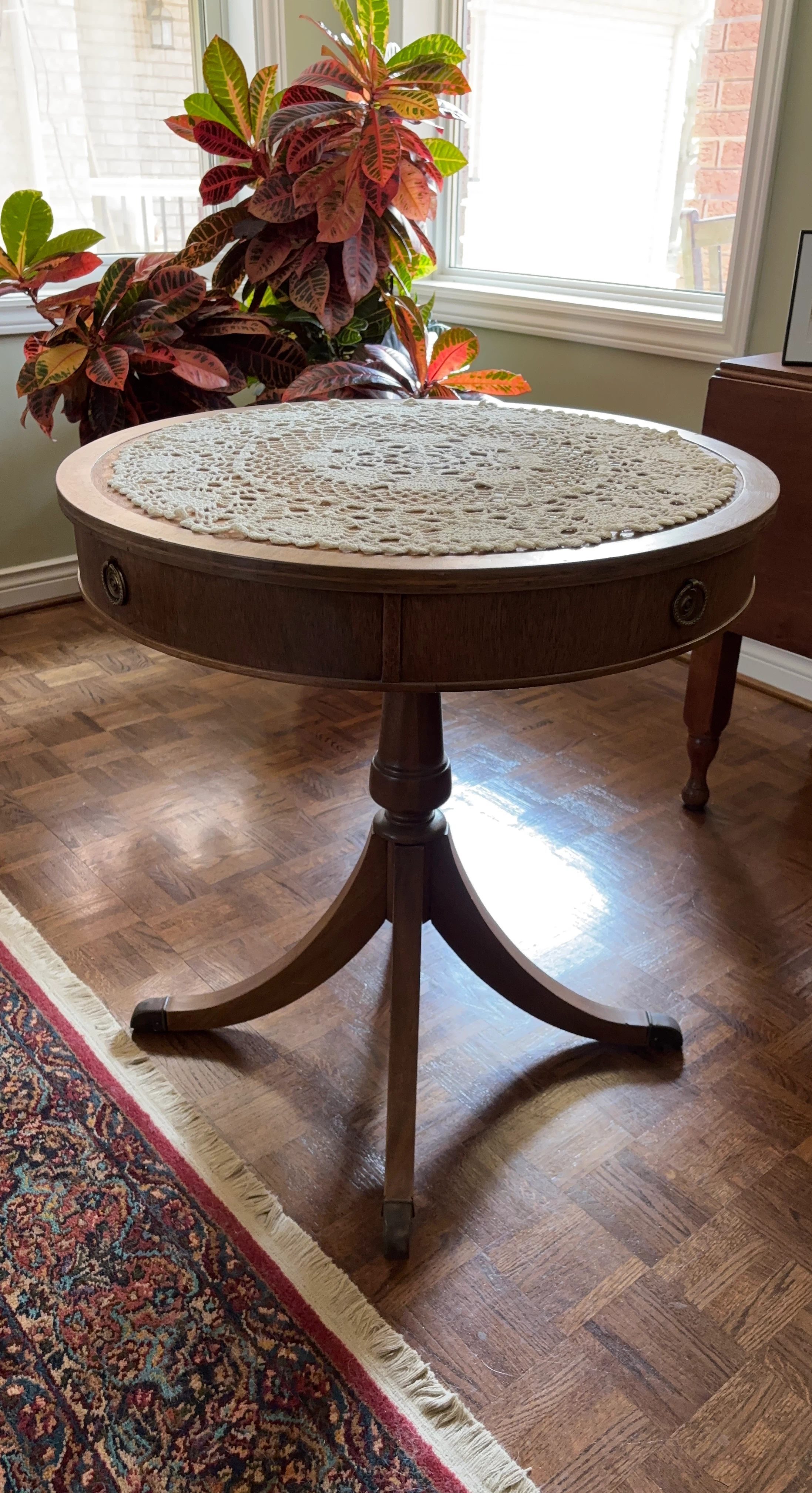 Round Wooden Pedestal Accent Table