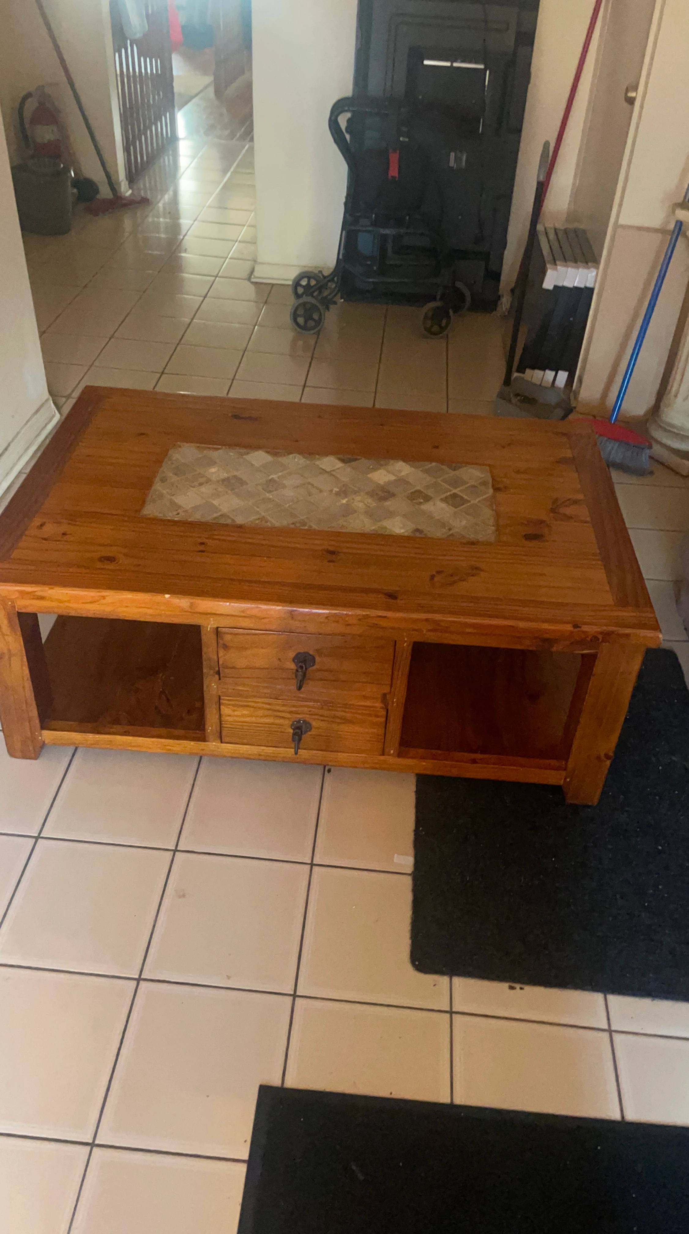 Wooden Coffee Table with Stone Inlay