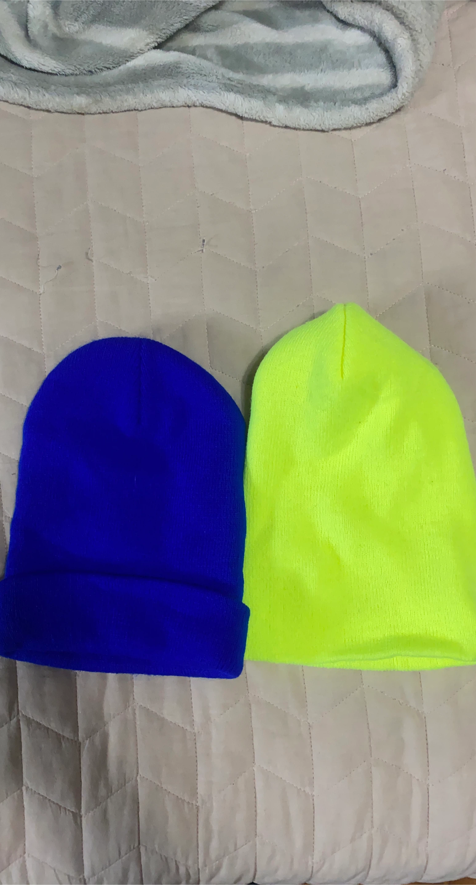 2 Beanies - Royal Blue & Neon Yellow