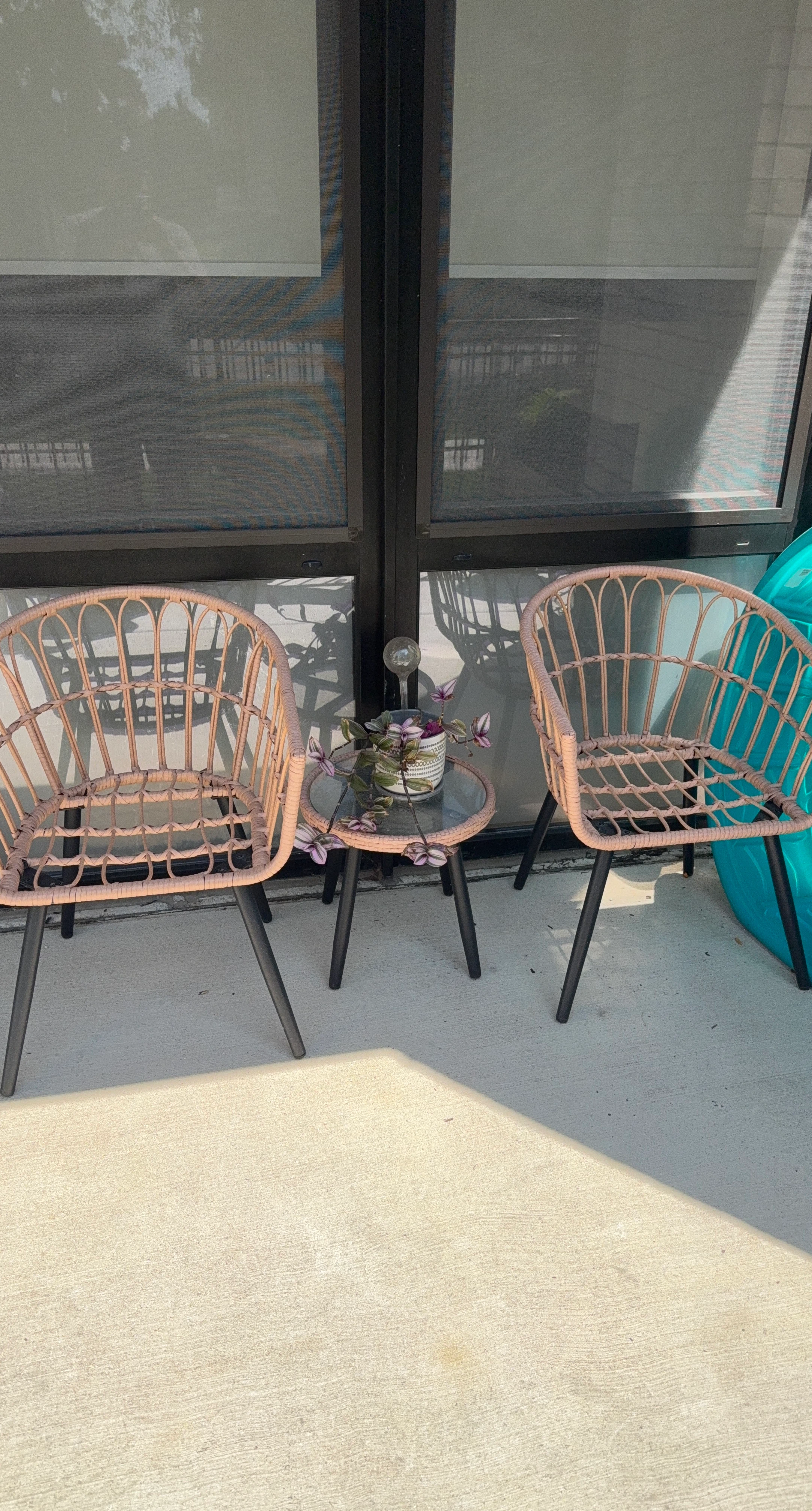 Pink Wicker Patio Chairs and Side Table Set