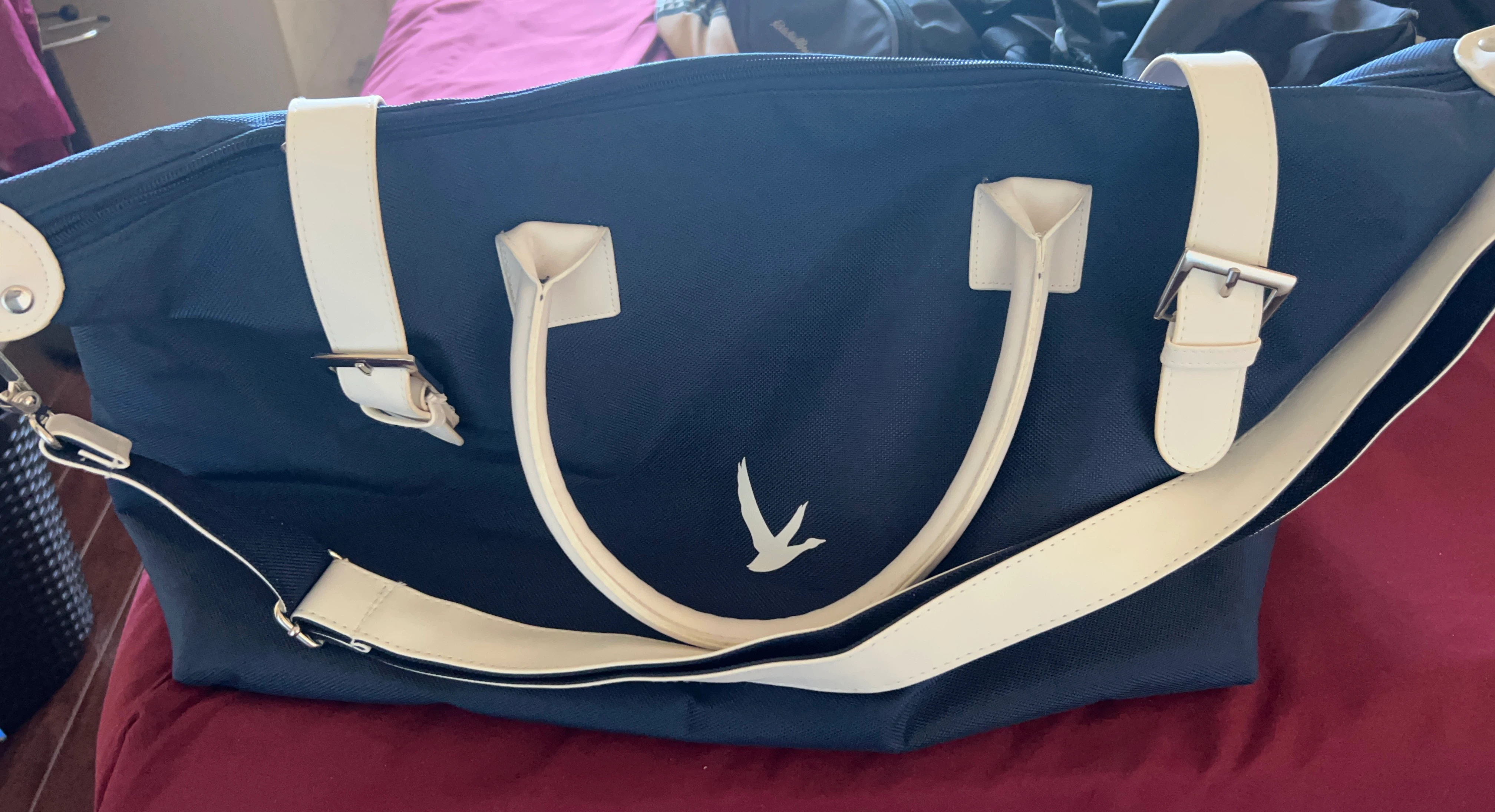 Navy Blue Duffle Bag with White Accents