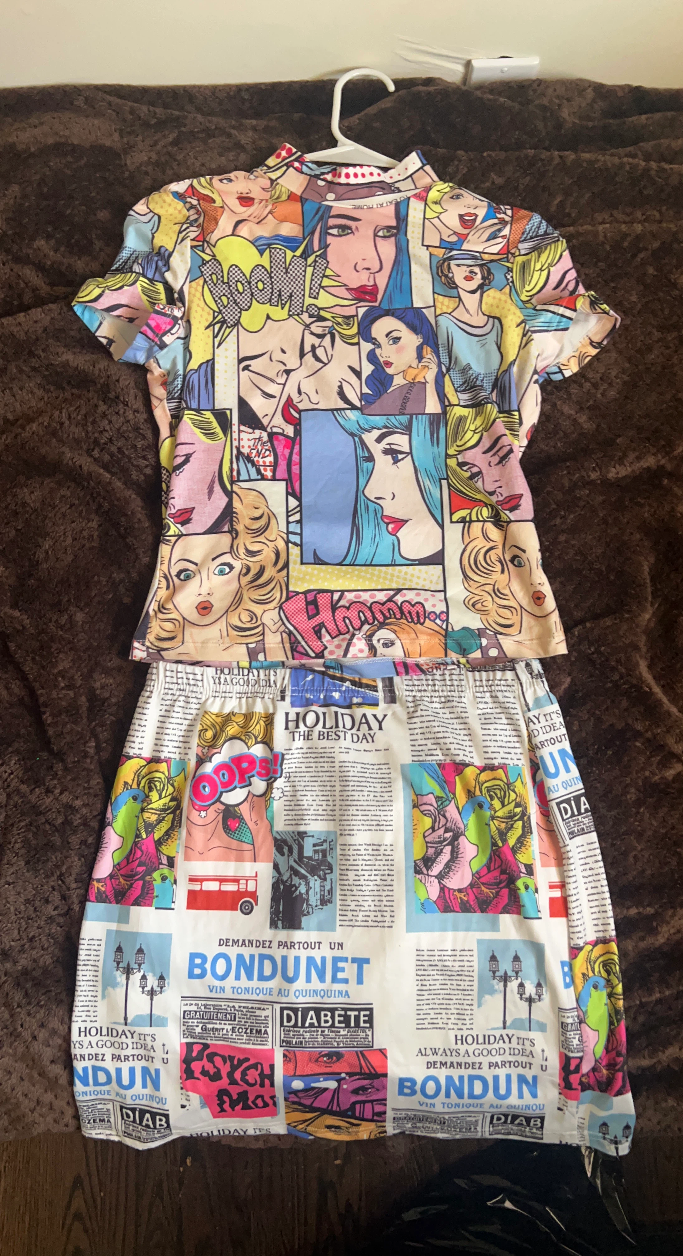 Comic Book Pop Art Print Top and Skirt Set