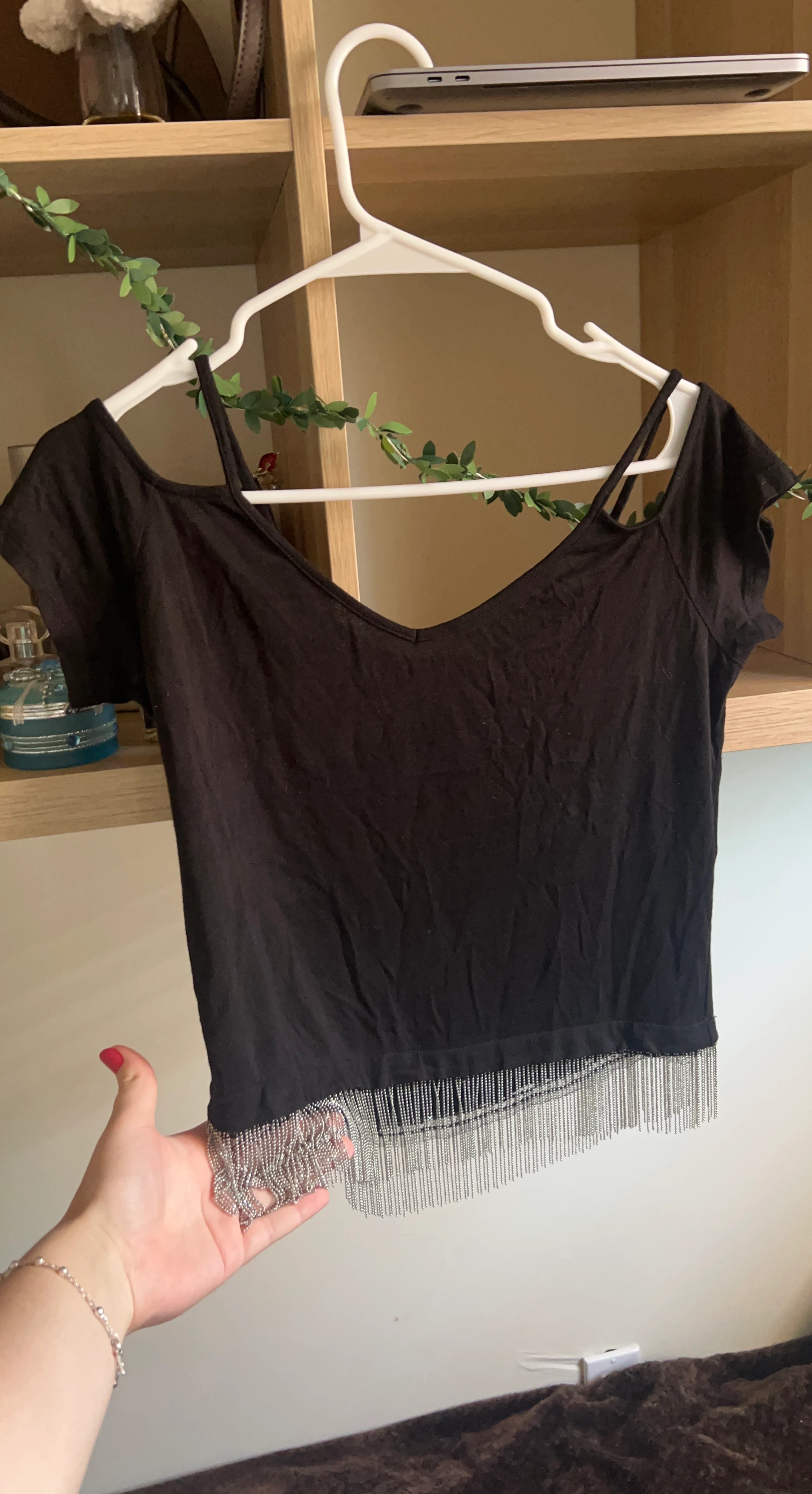 Black Dynamite Crop Top with Silver Fringe - P/S