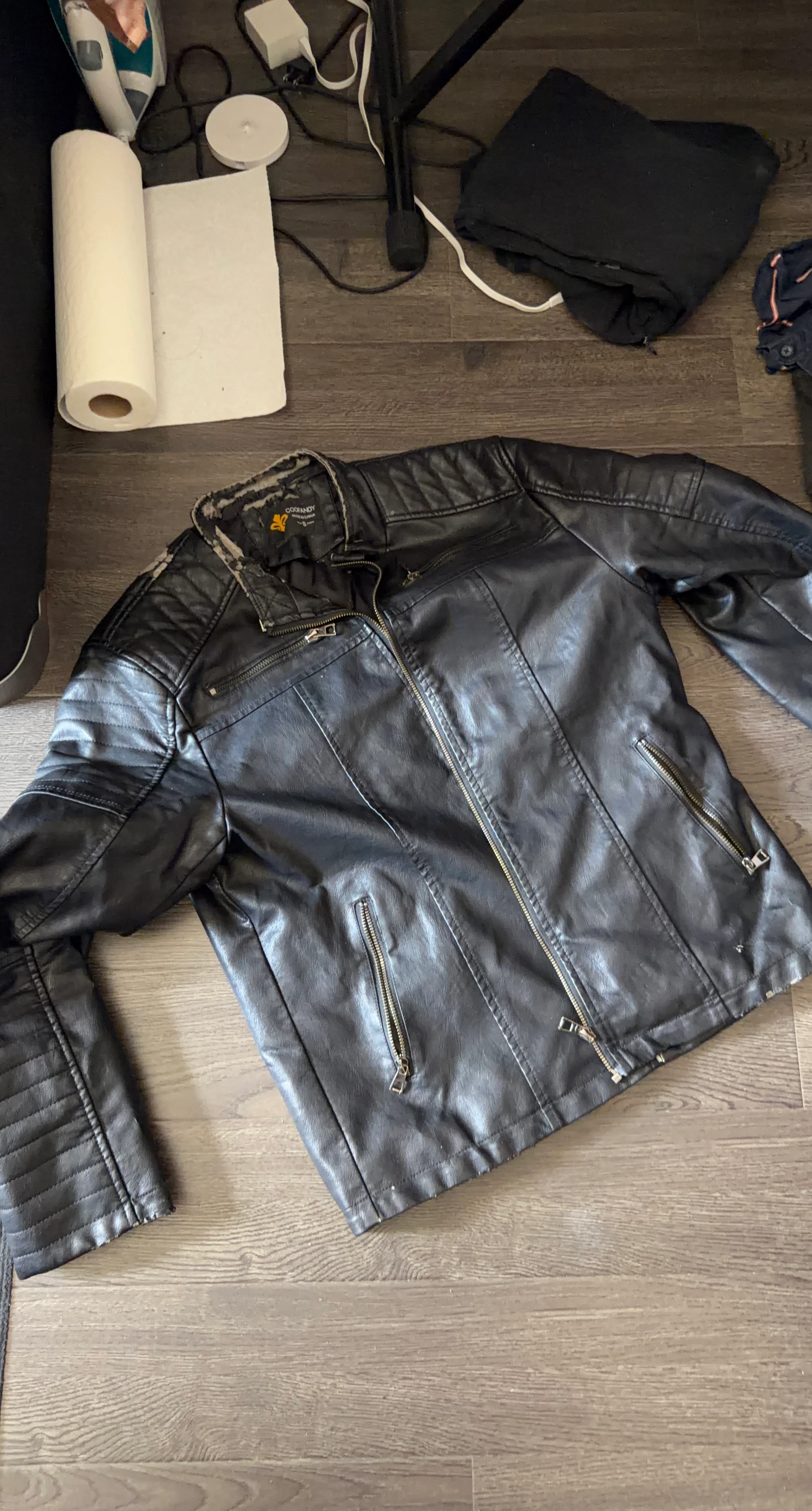 Men's Black Faux Leather Moto Jacket