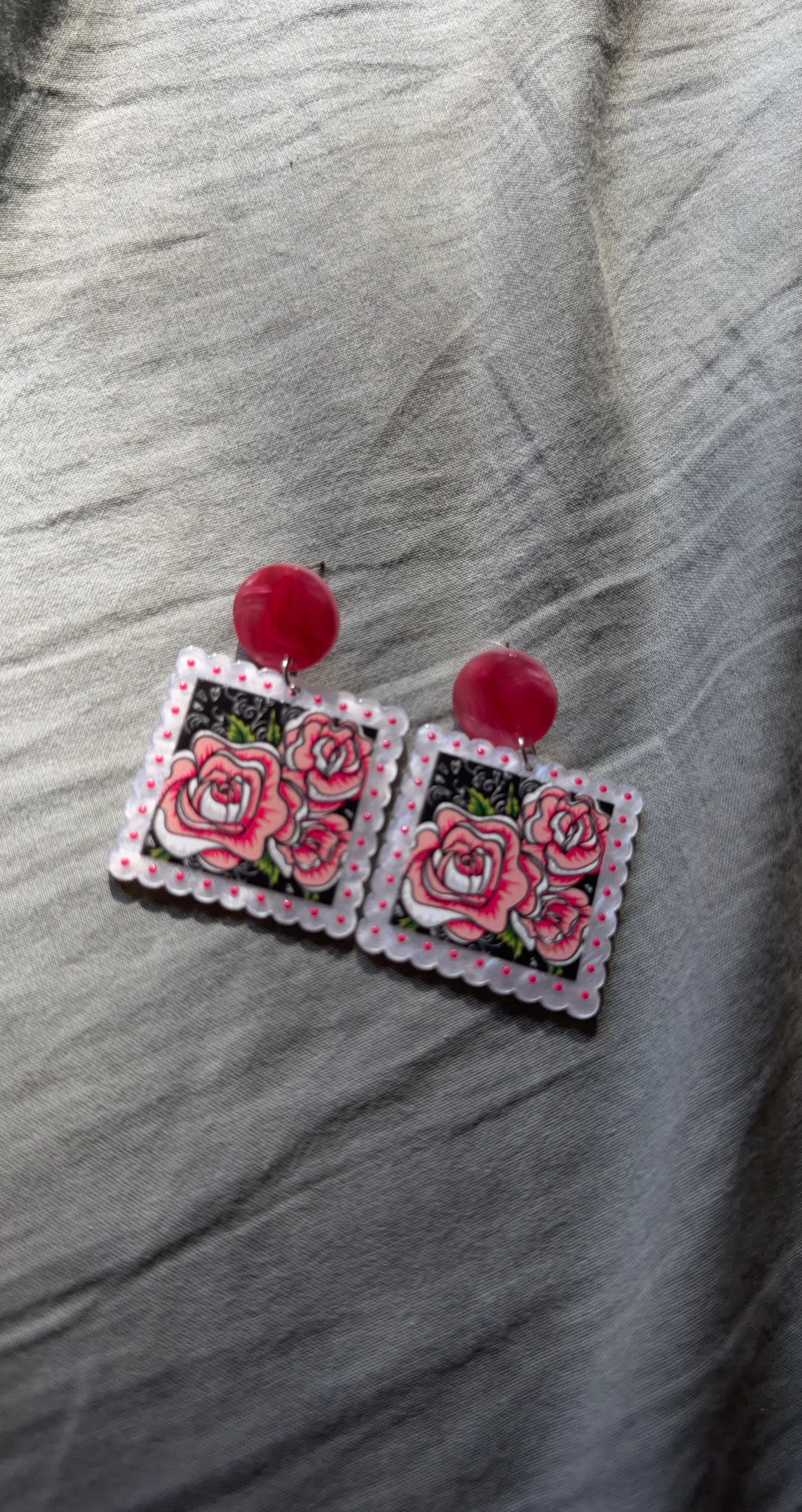 Rose postage stamp earrings