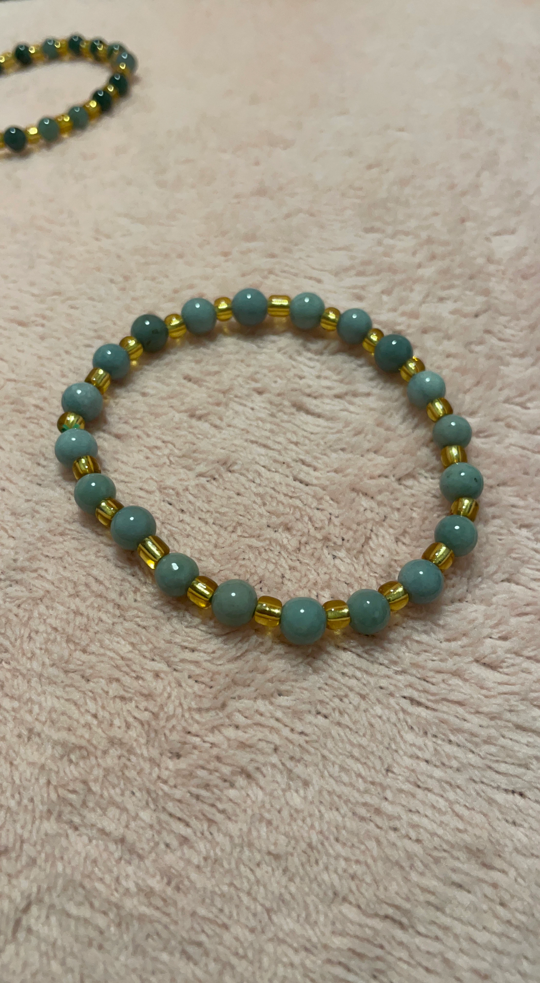 Beaded Bracelet with Jade and Gold-Tone Beads
