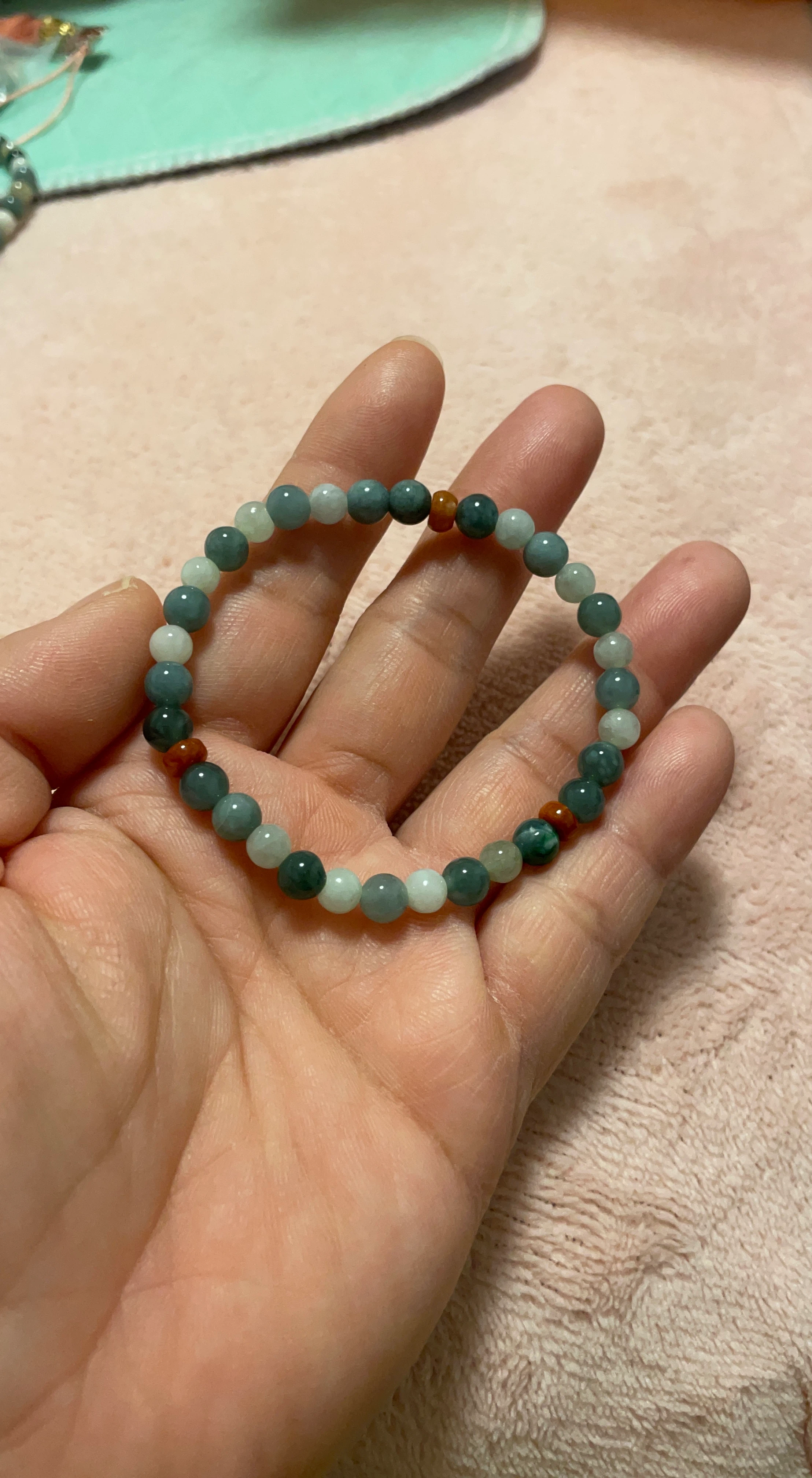 Beaded Bracelet - Green Jade and White Stone