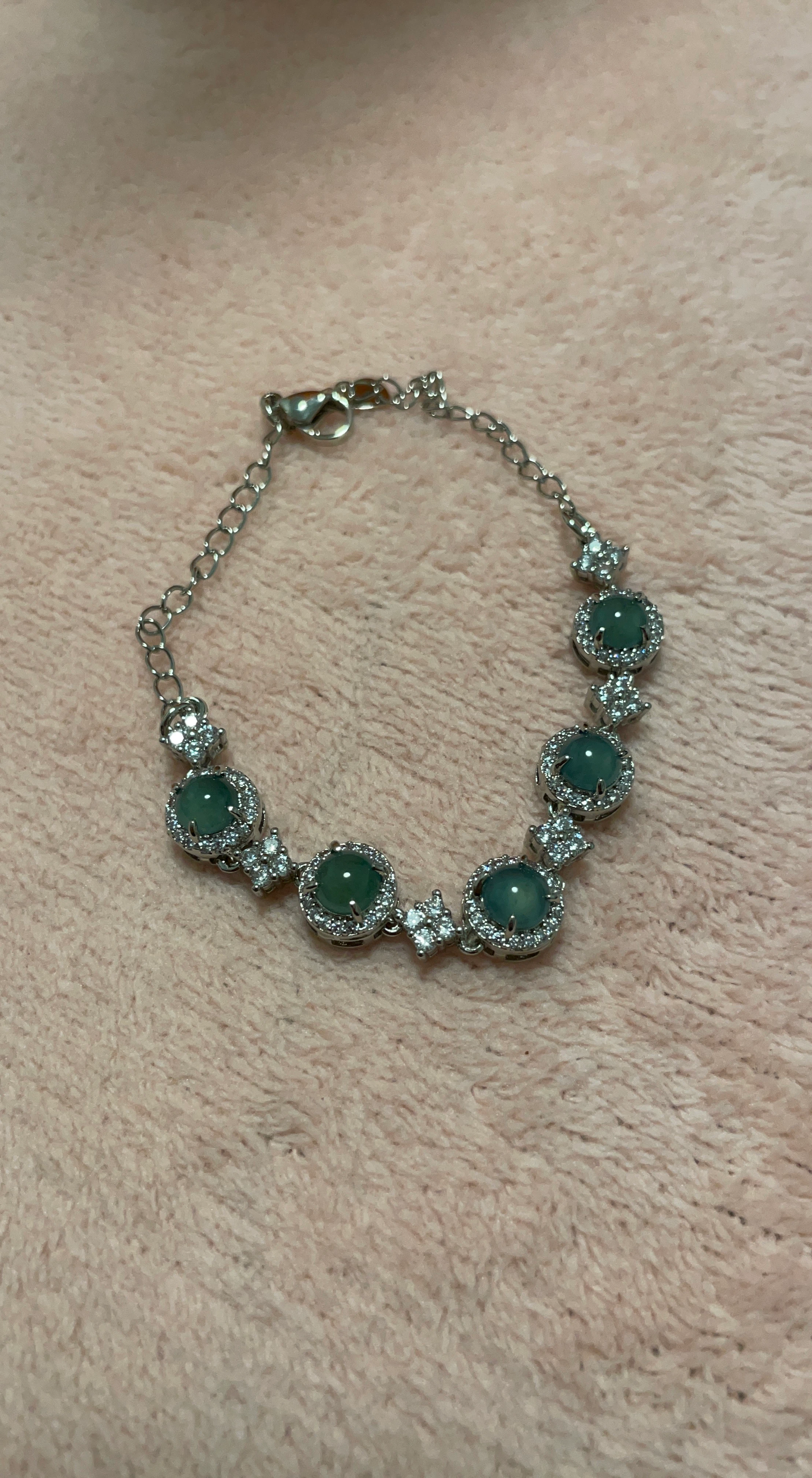 Silver Tone Jade and Crystal Bracelet