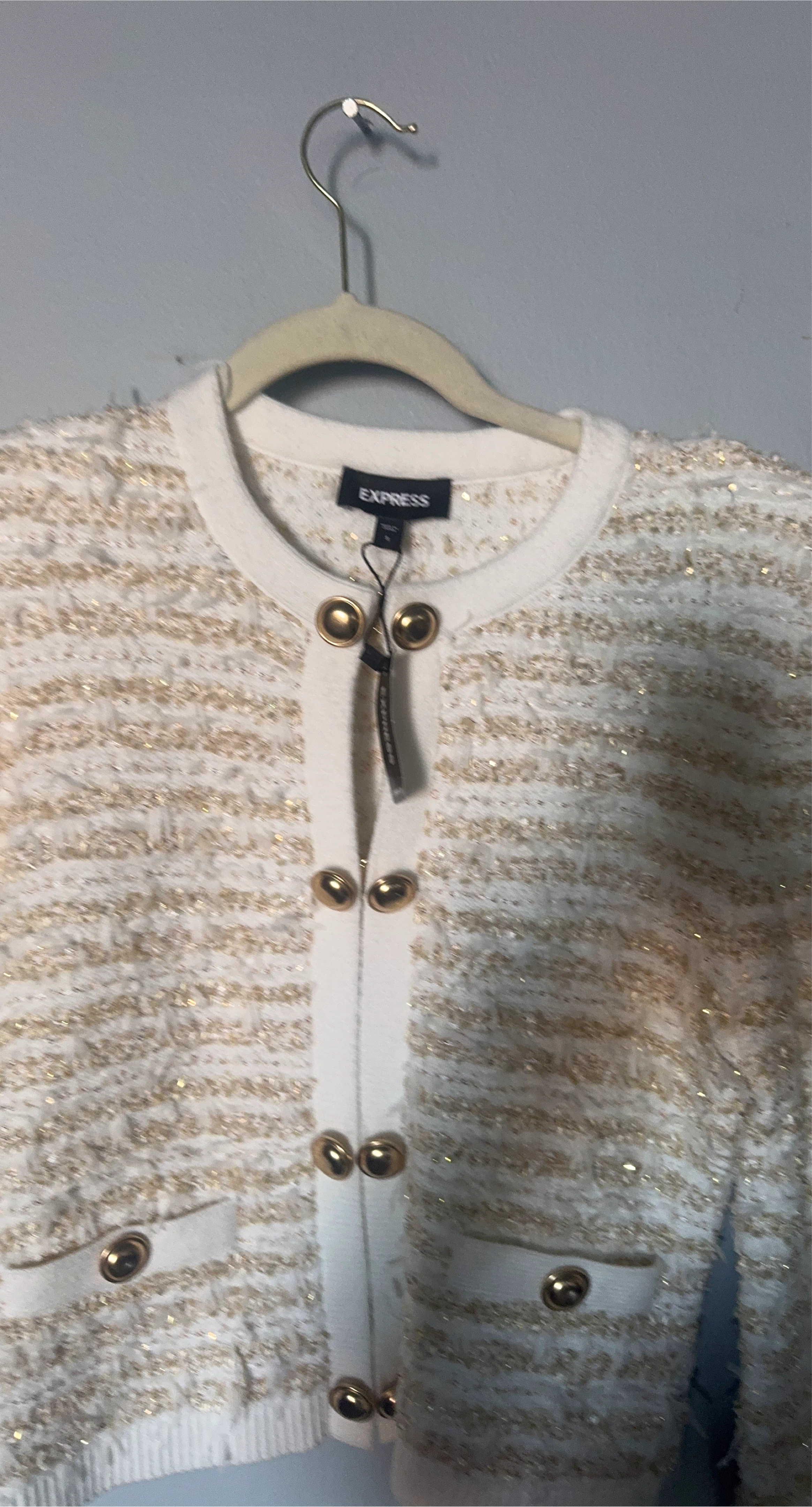 Express White & Gold Tweed Cardigan