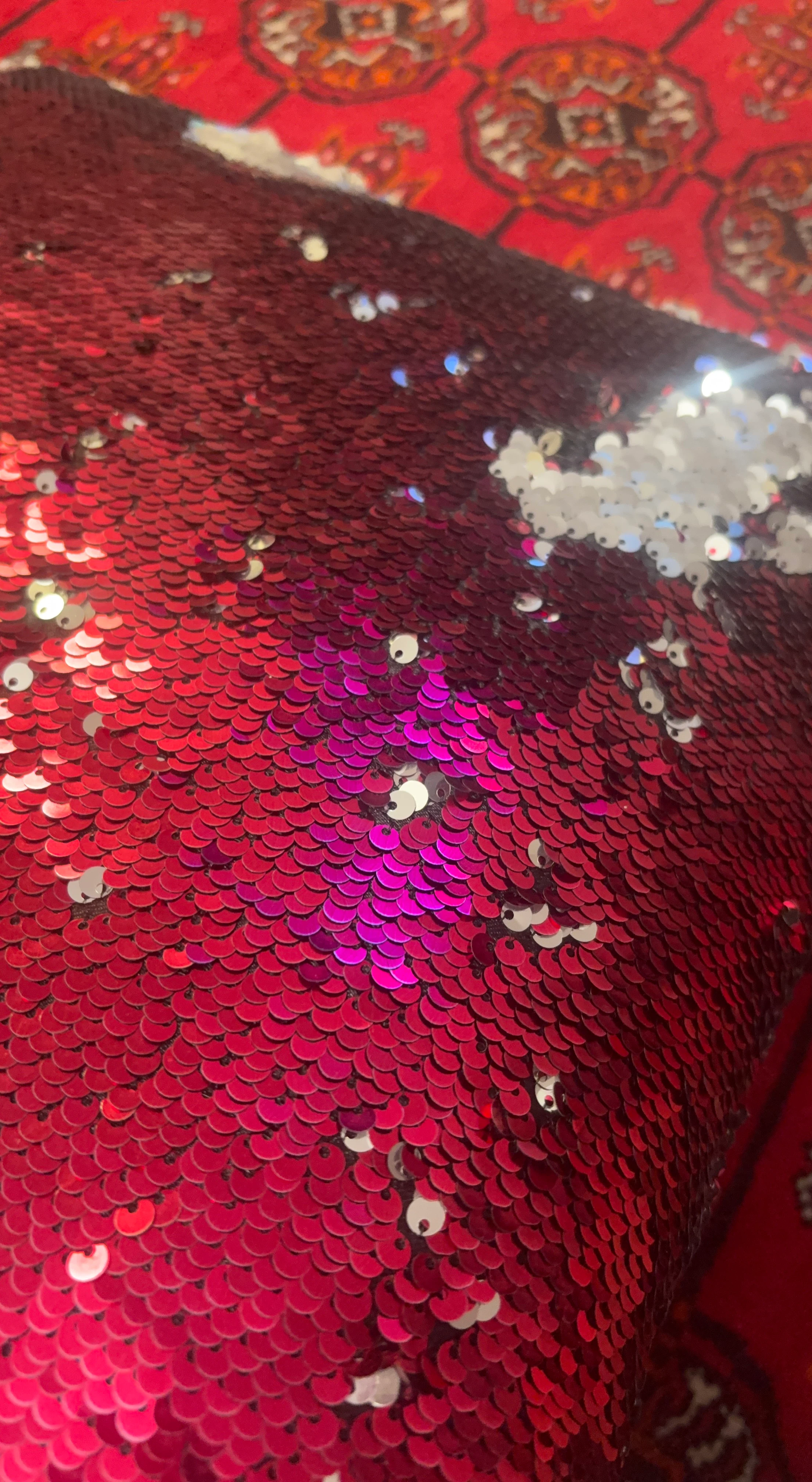 Red and silver sequin cushion cover