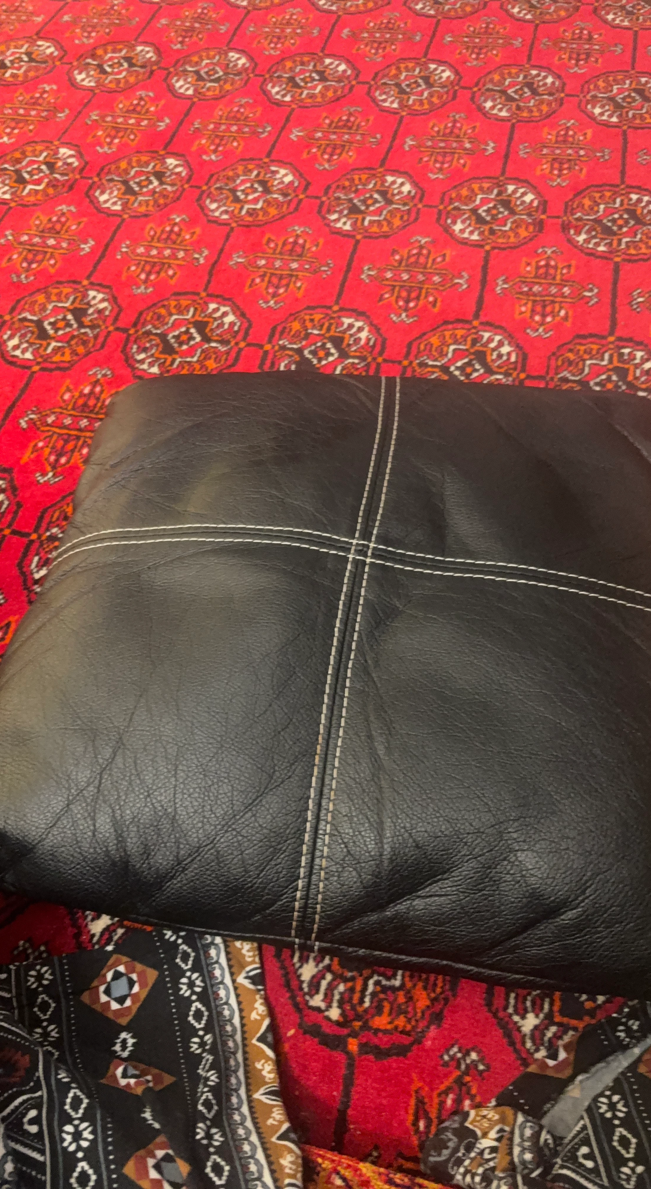 Black Faux Leather Square Cushion