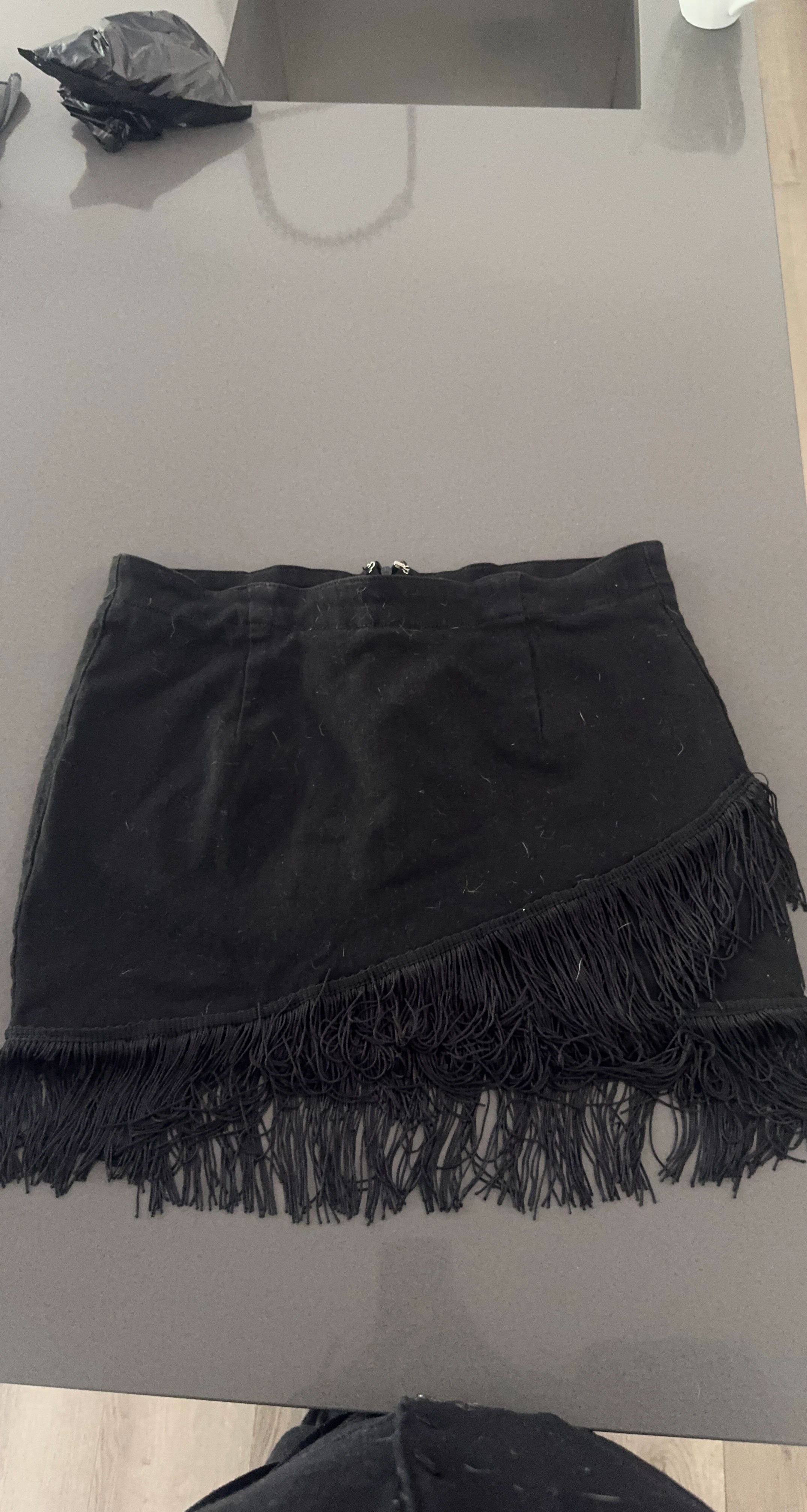 Black Fringe Mini Skirt