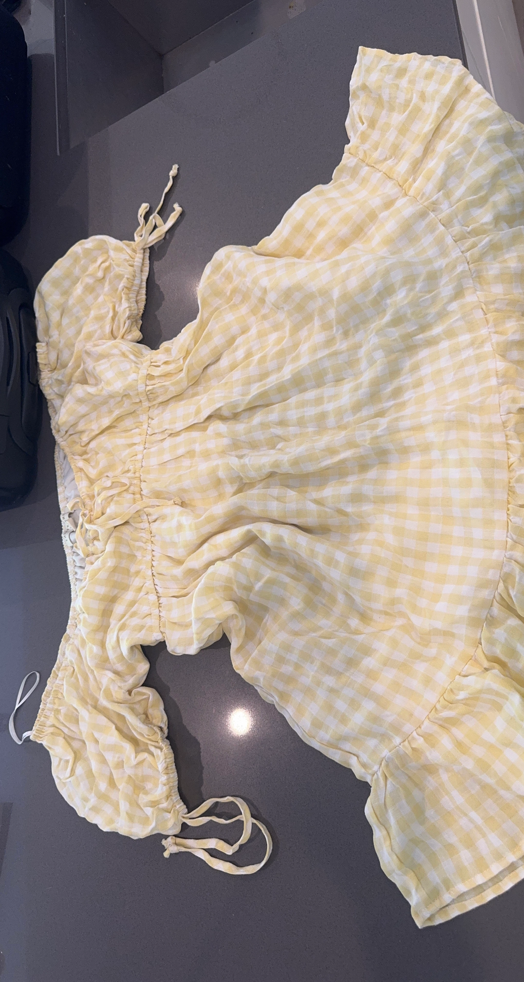 Yellow Gingham Puff Sleeve Top