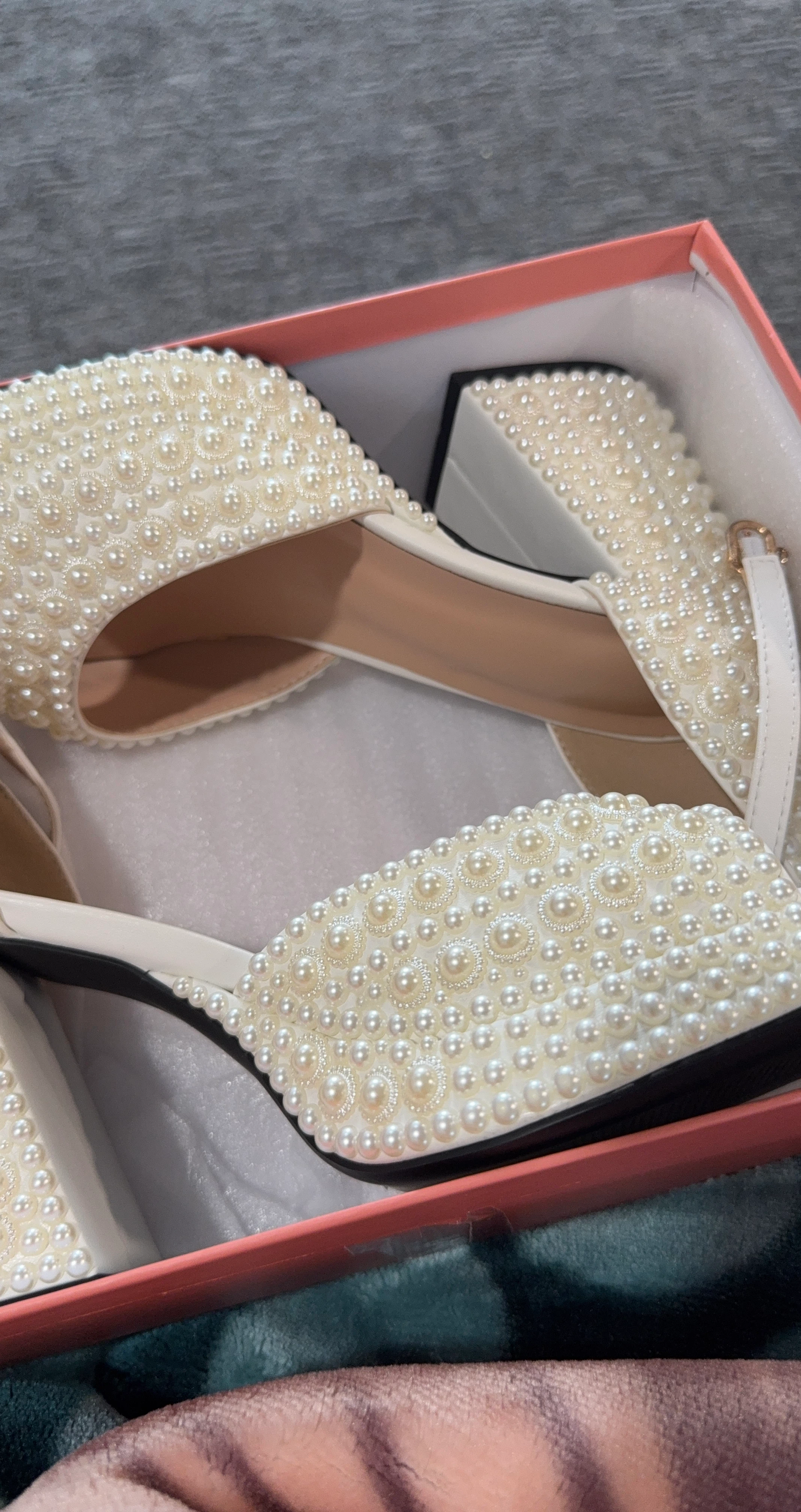 Women's White Pearl Embellished Heels