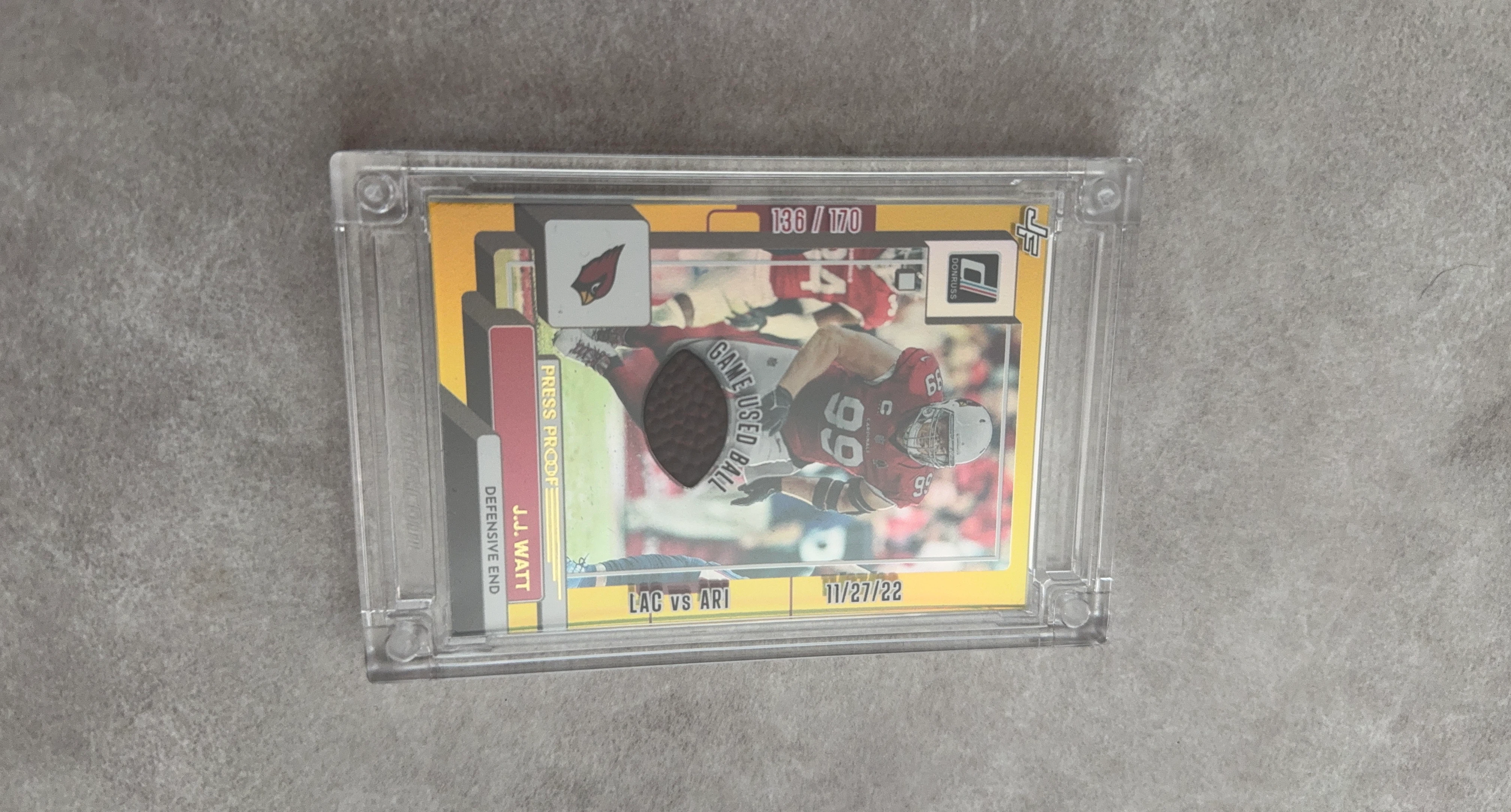J.J. Watt 136/170 Donruss Press Proof Game Used Ball Card