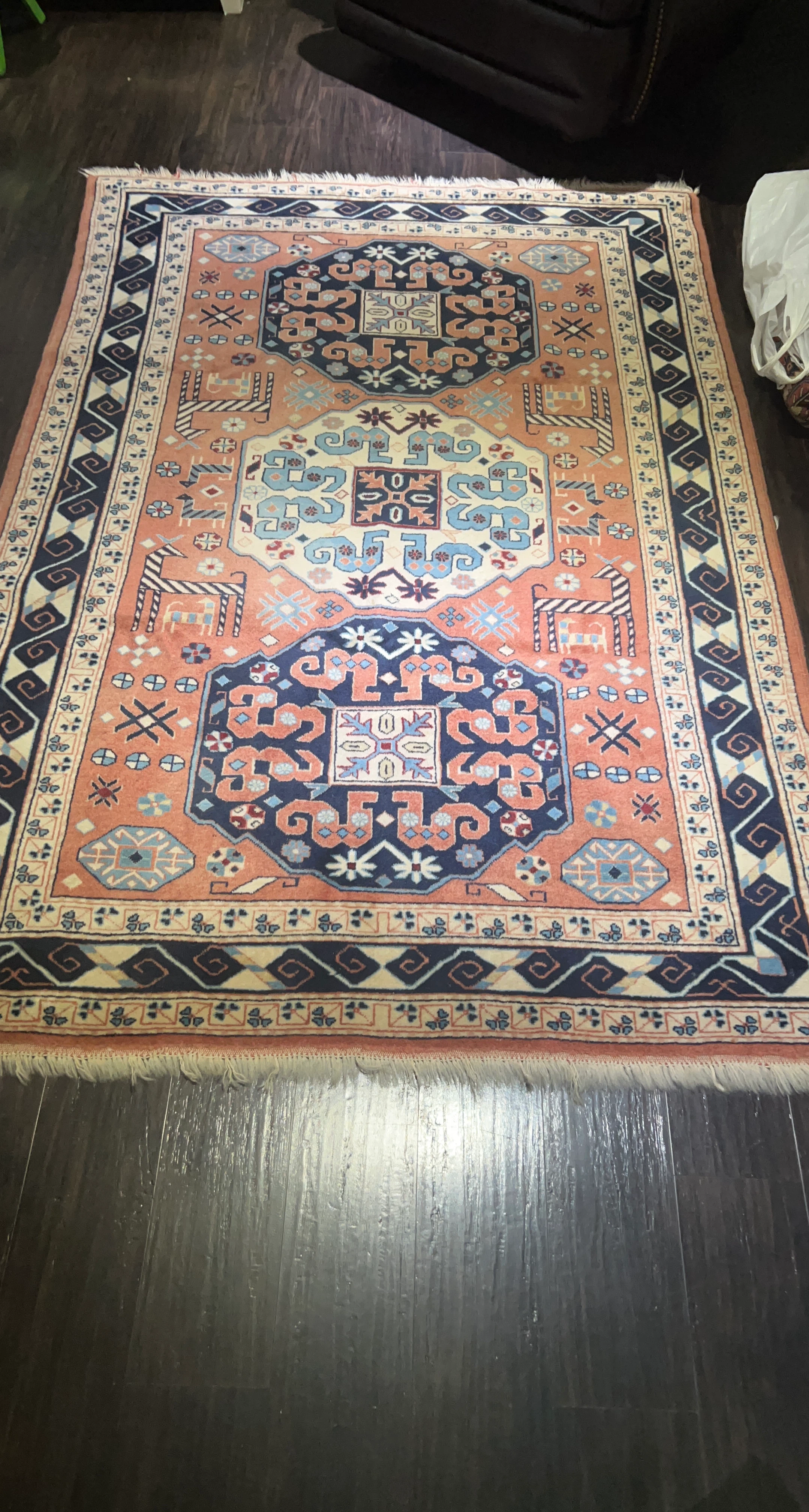 Persian Style Area Rug - Salmon, Navy, and Cream