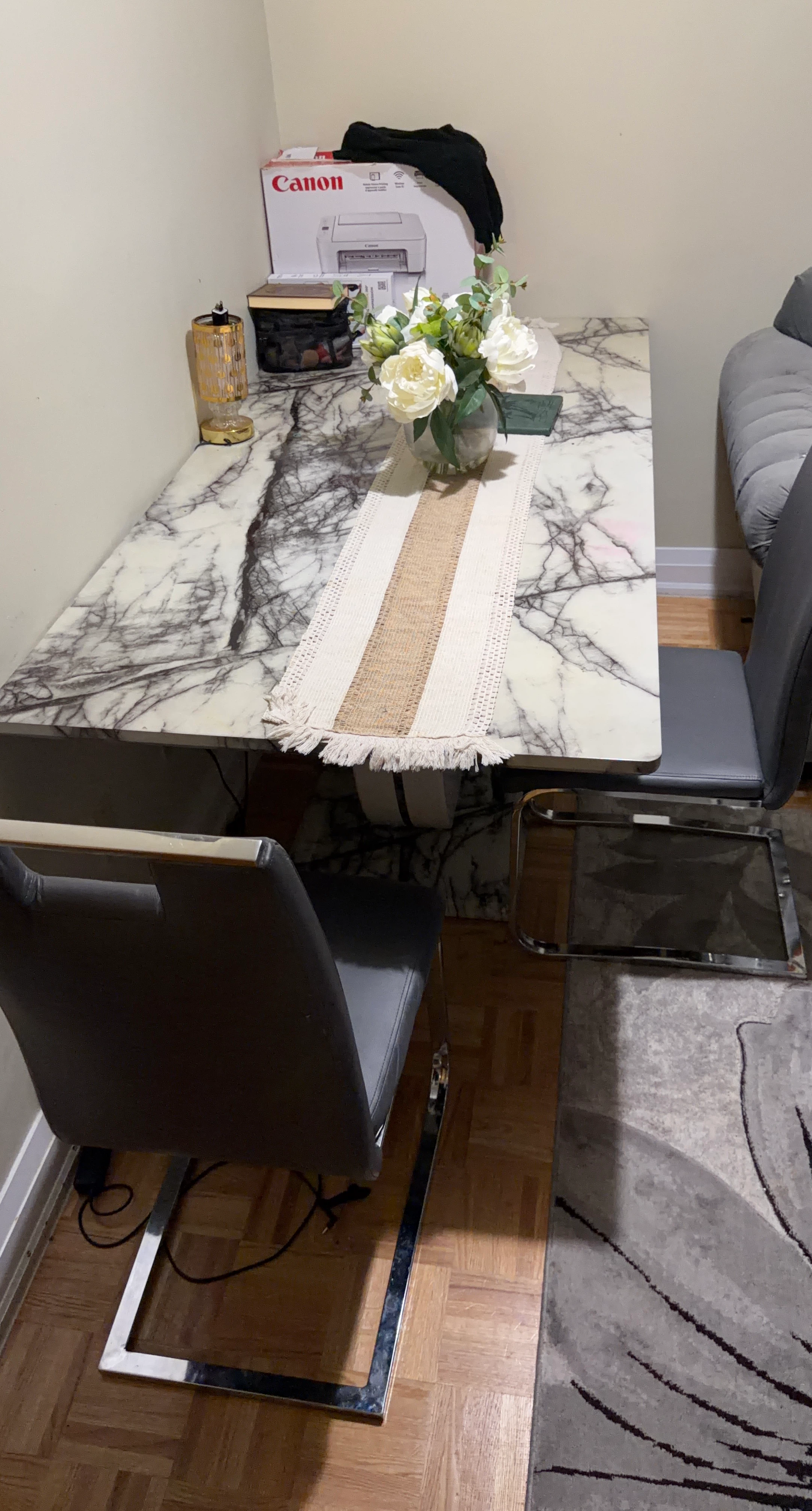 Marble dining table with 6 chairs