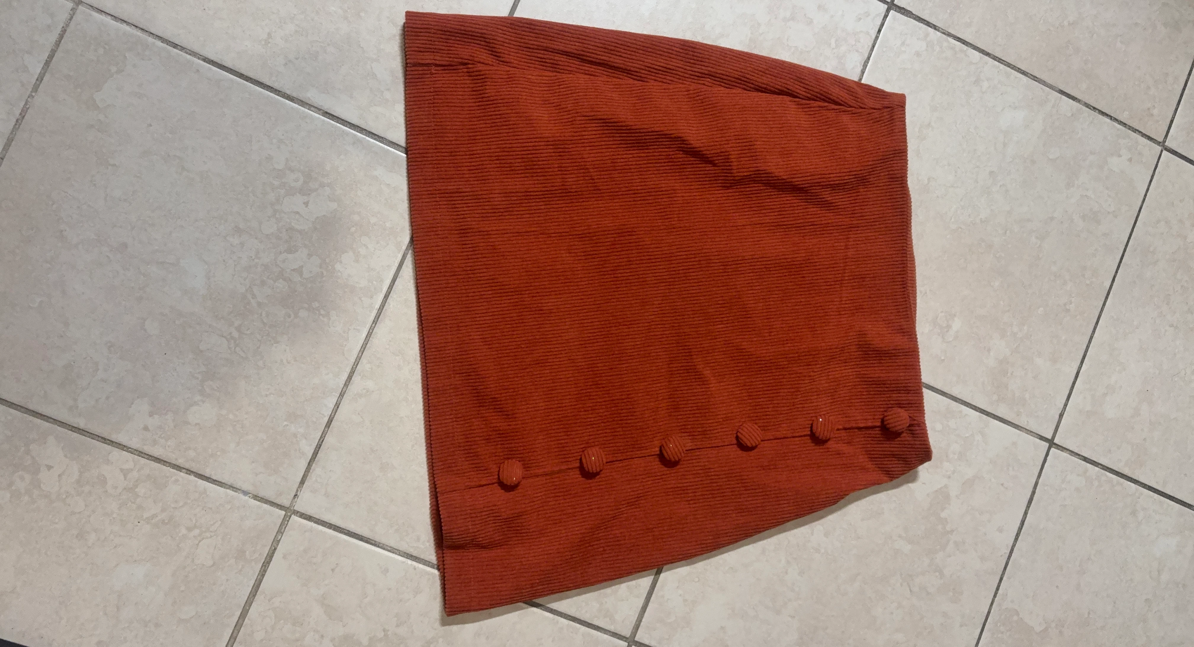 Rust Corduroy Button Front A-Line Skirt