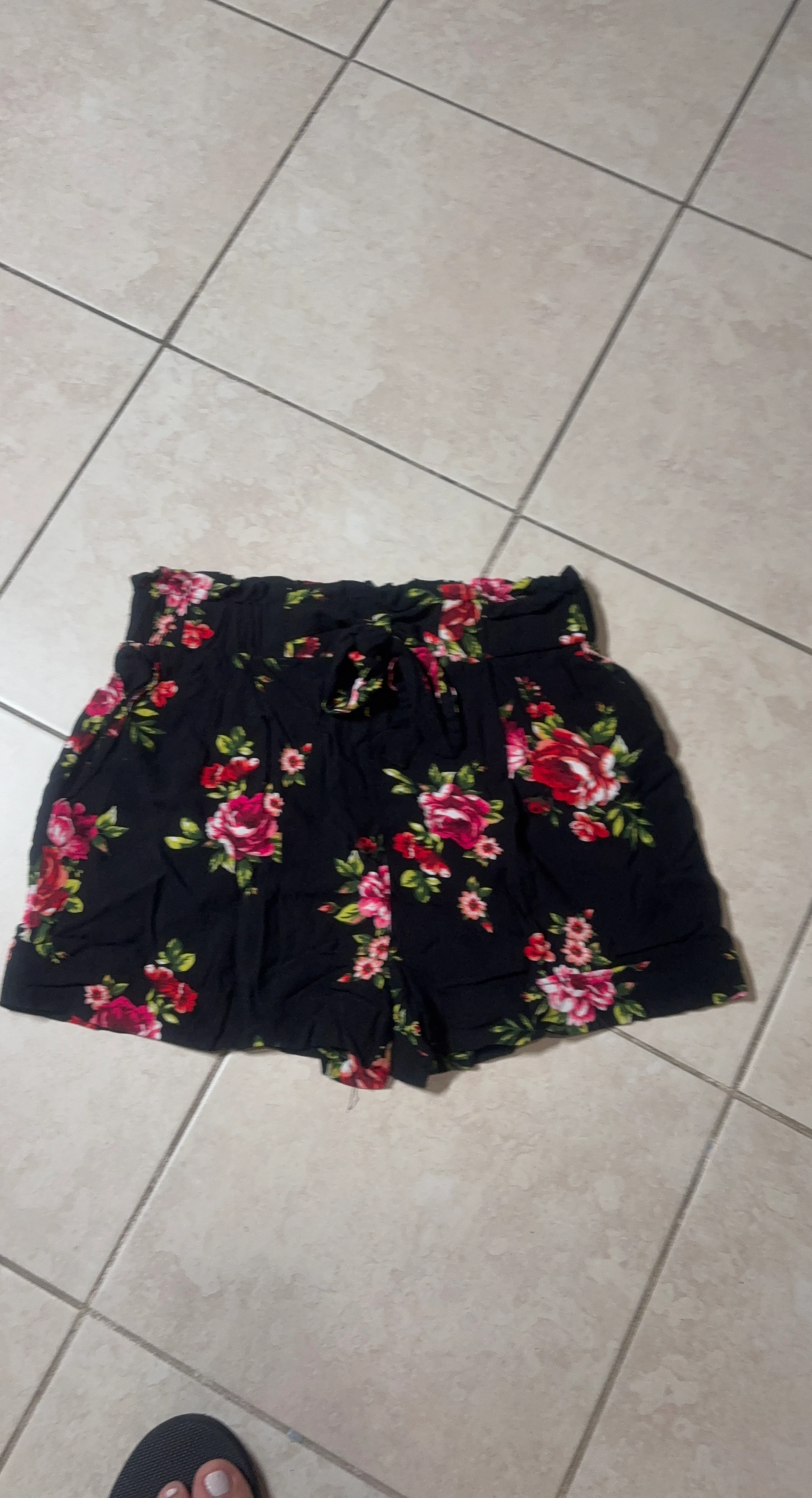 Black Floral Paperbag Shorts