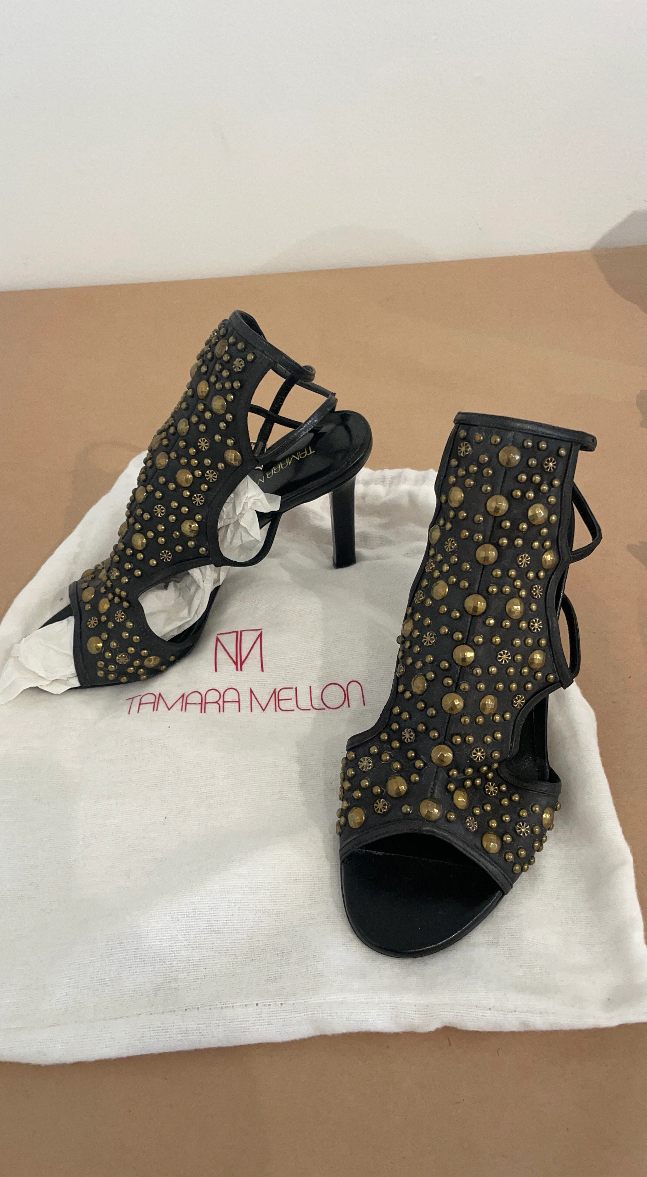 Tamara Mellon Studded Black Leather Heels
