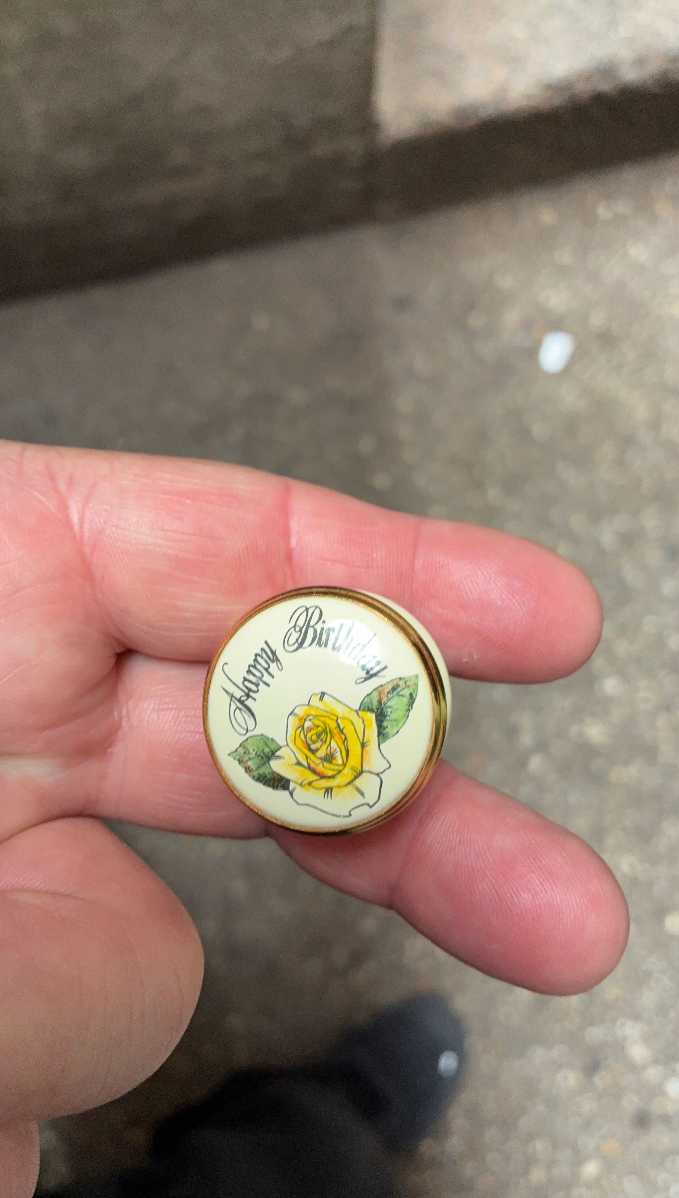 Happy Birthday Trinket Dish with Yellow Rose