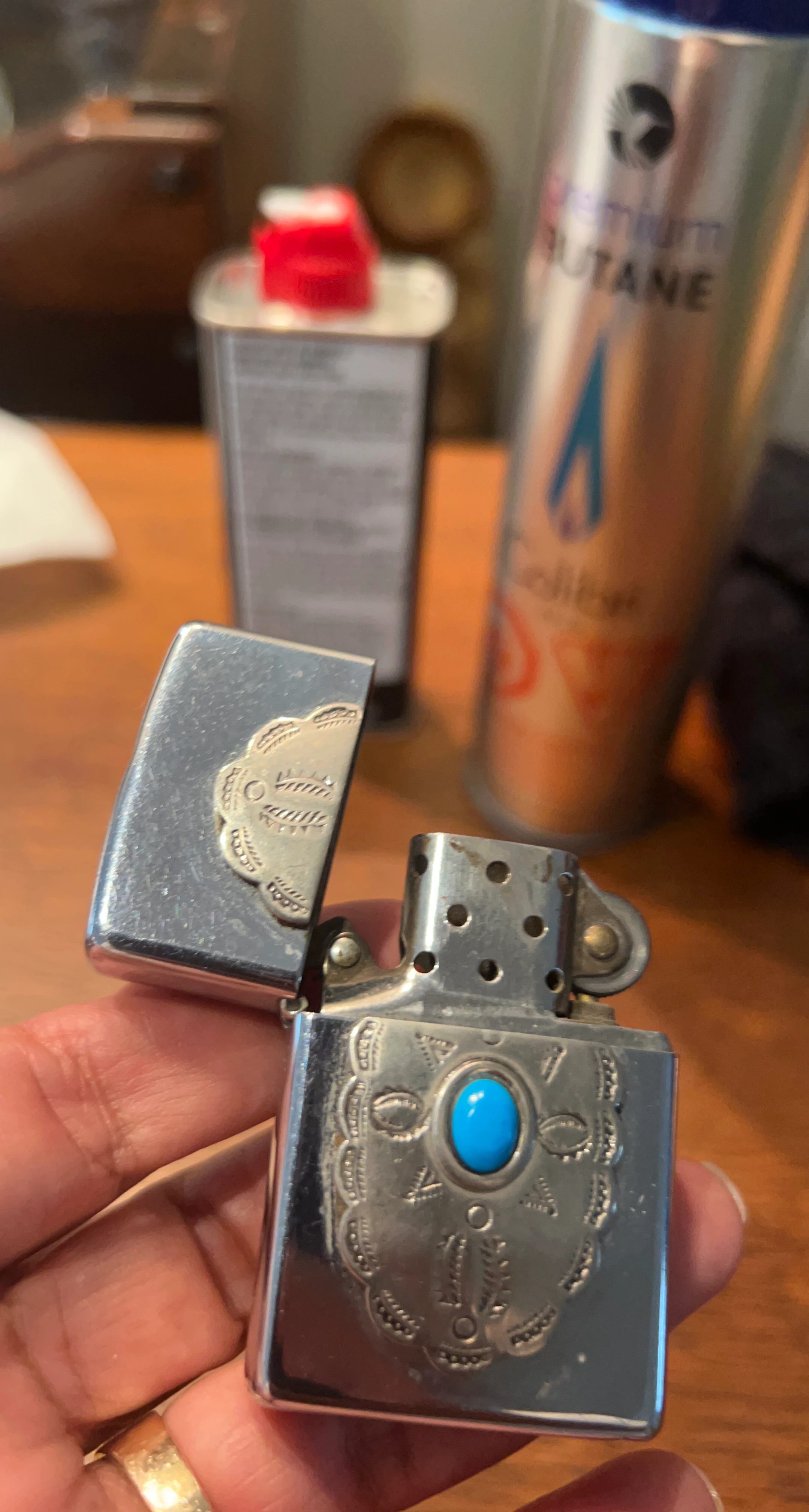 Zippo Lighter with Turquoise Stone