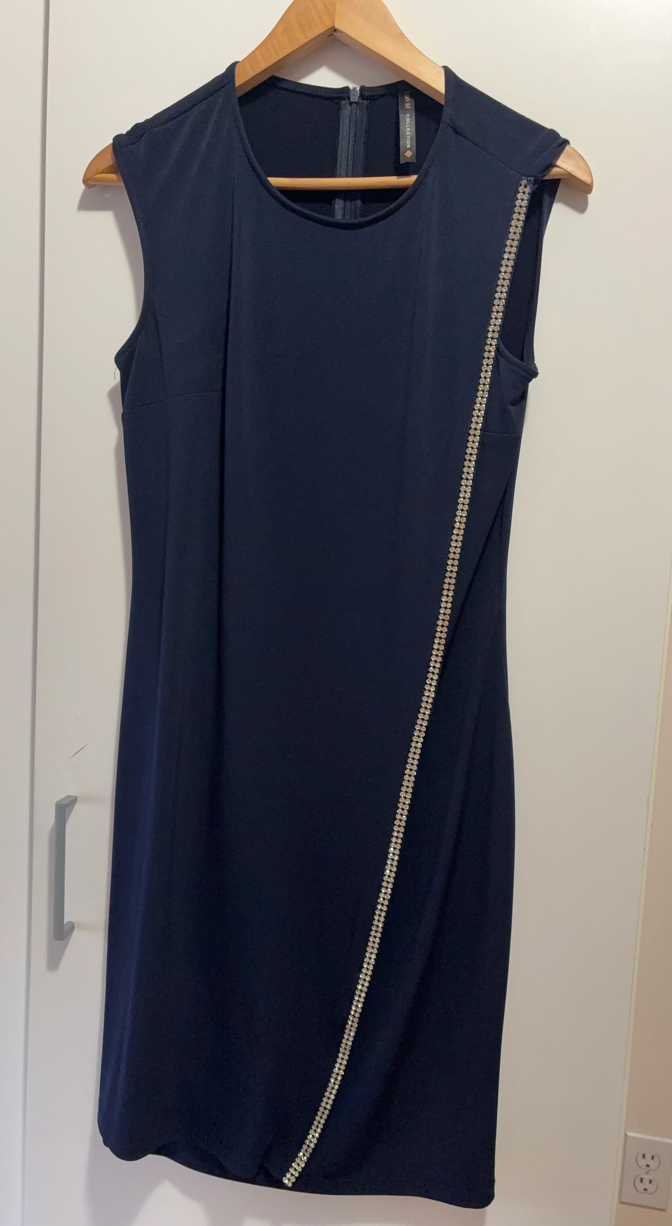 Navy Sheath Dress with Rhinestone Detail