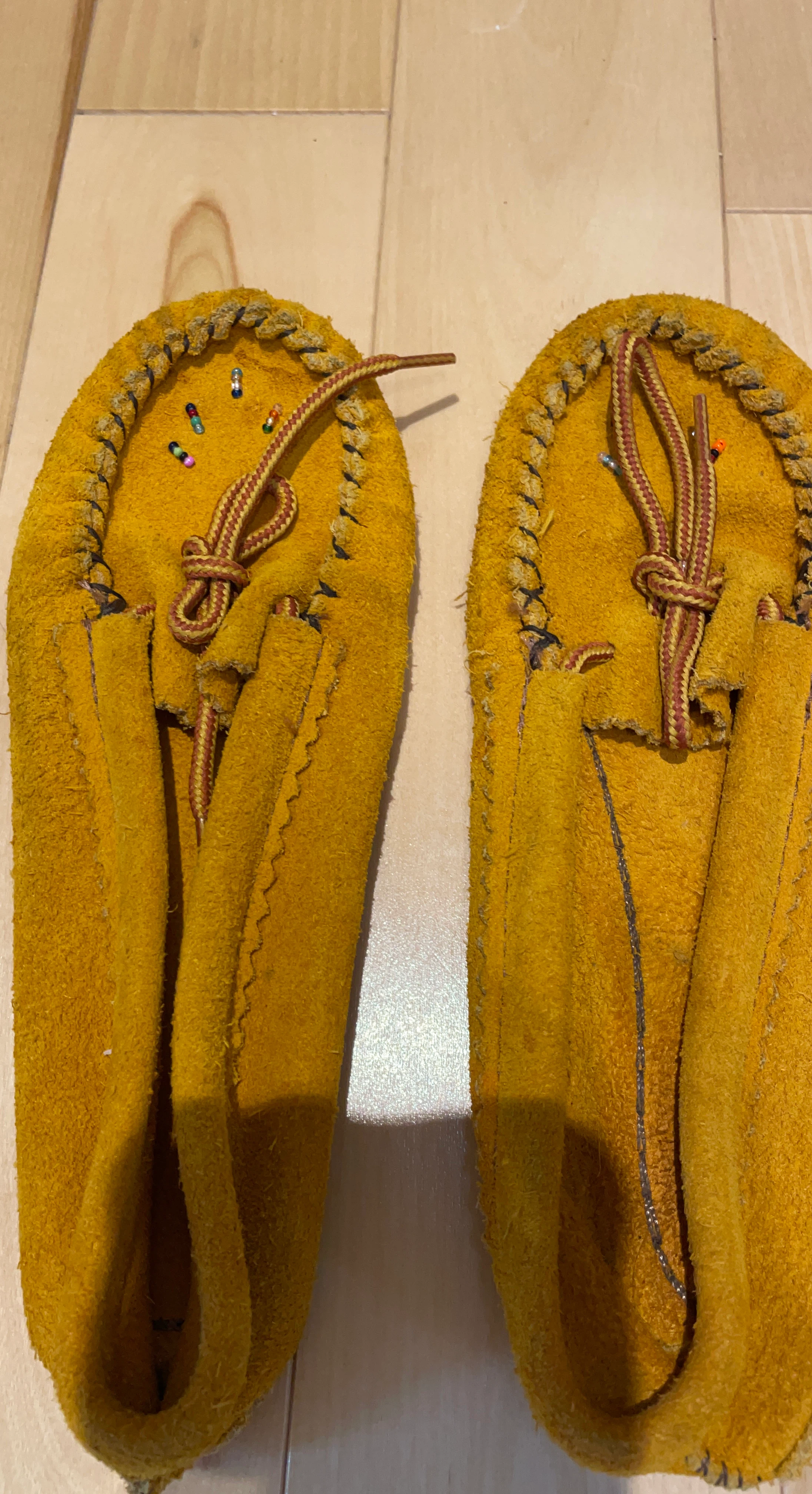 Yellow Suede Beaded Moccasins