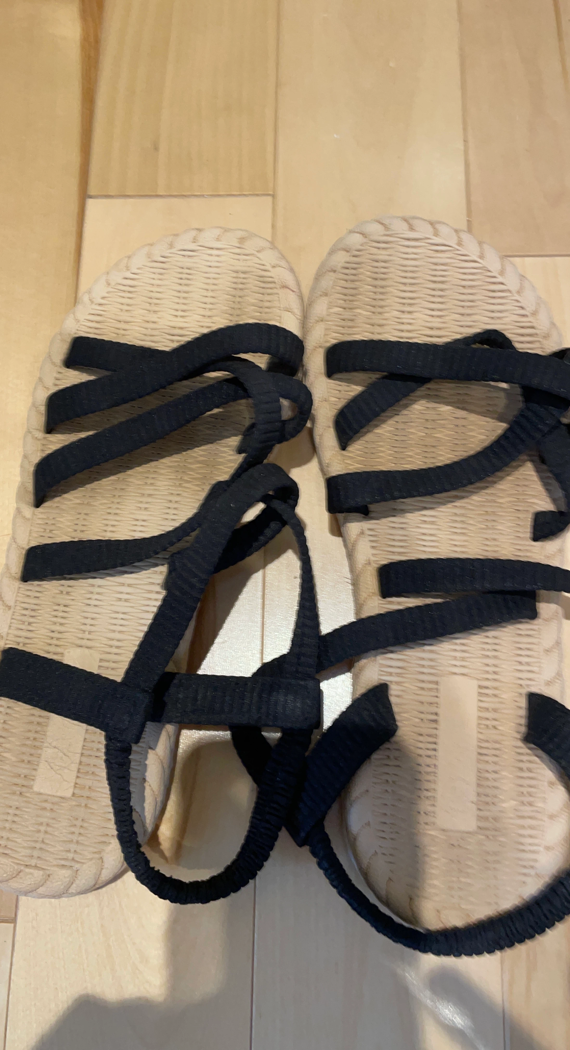Black and Beige Strappy Sandals