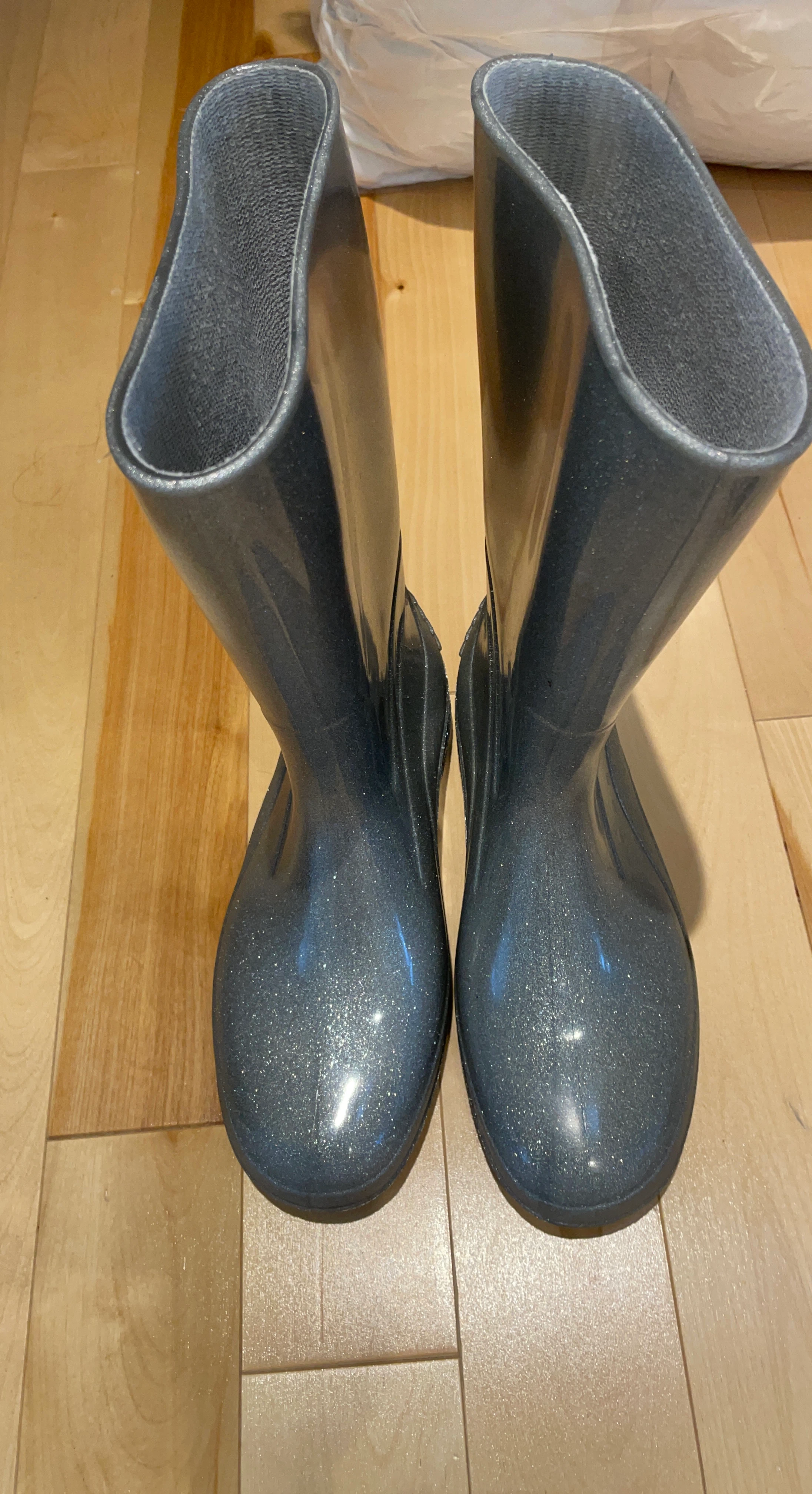 Grey Glitter Rain Boots