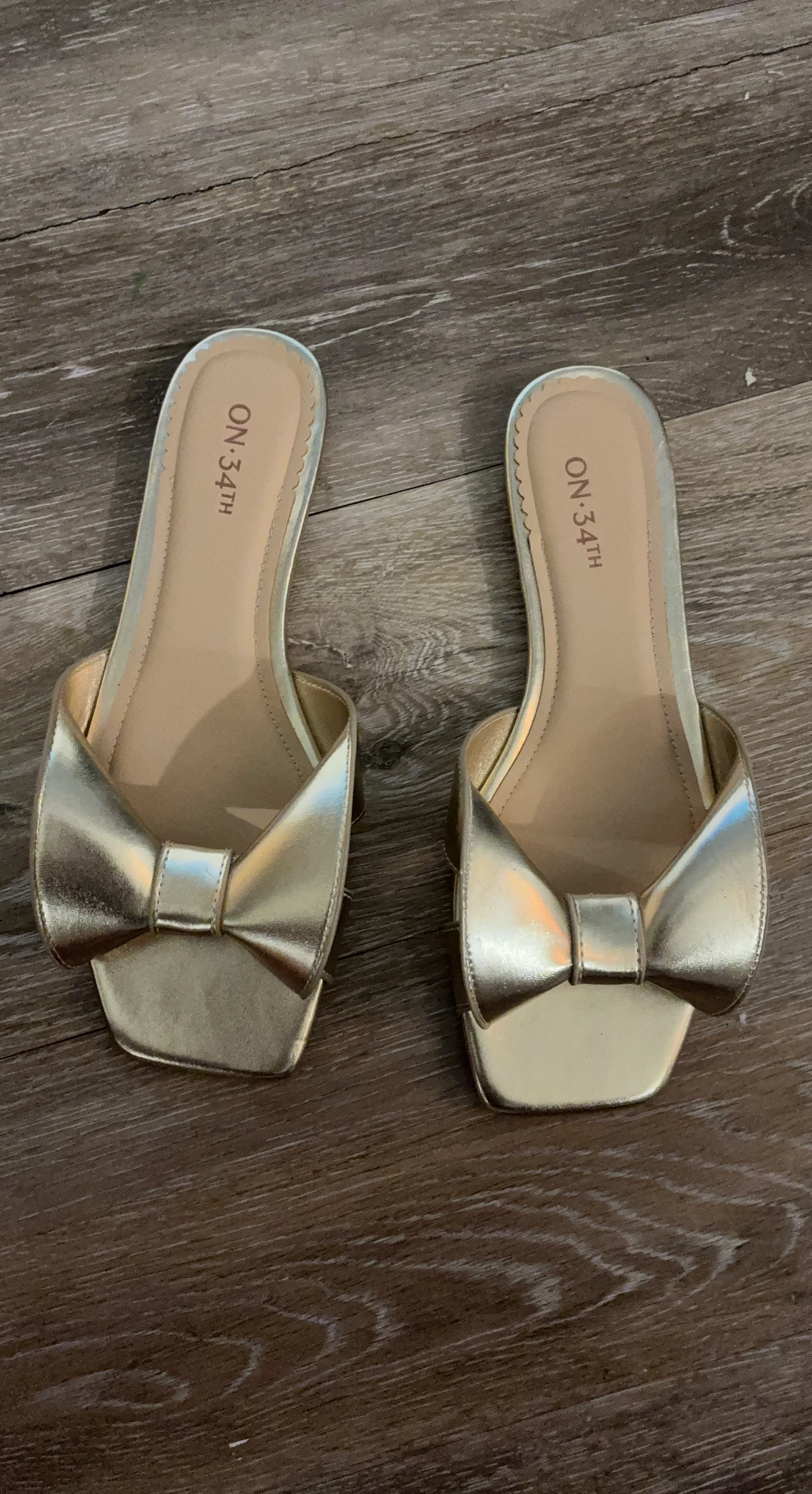 ON 34TH Gold Bow Slide Sandals