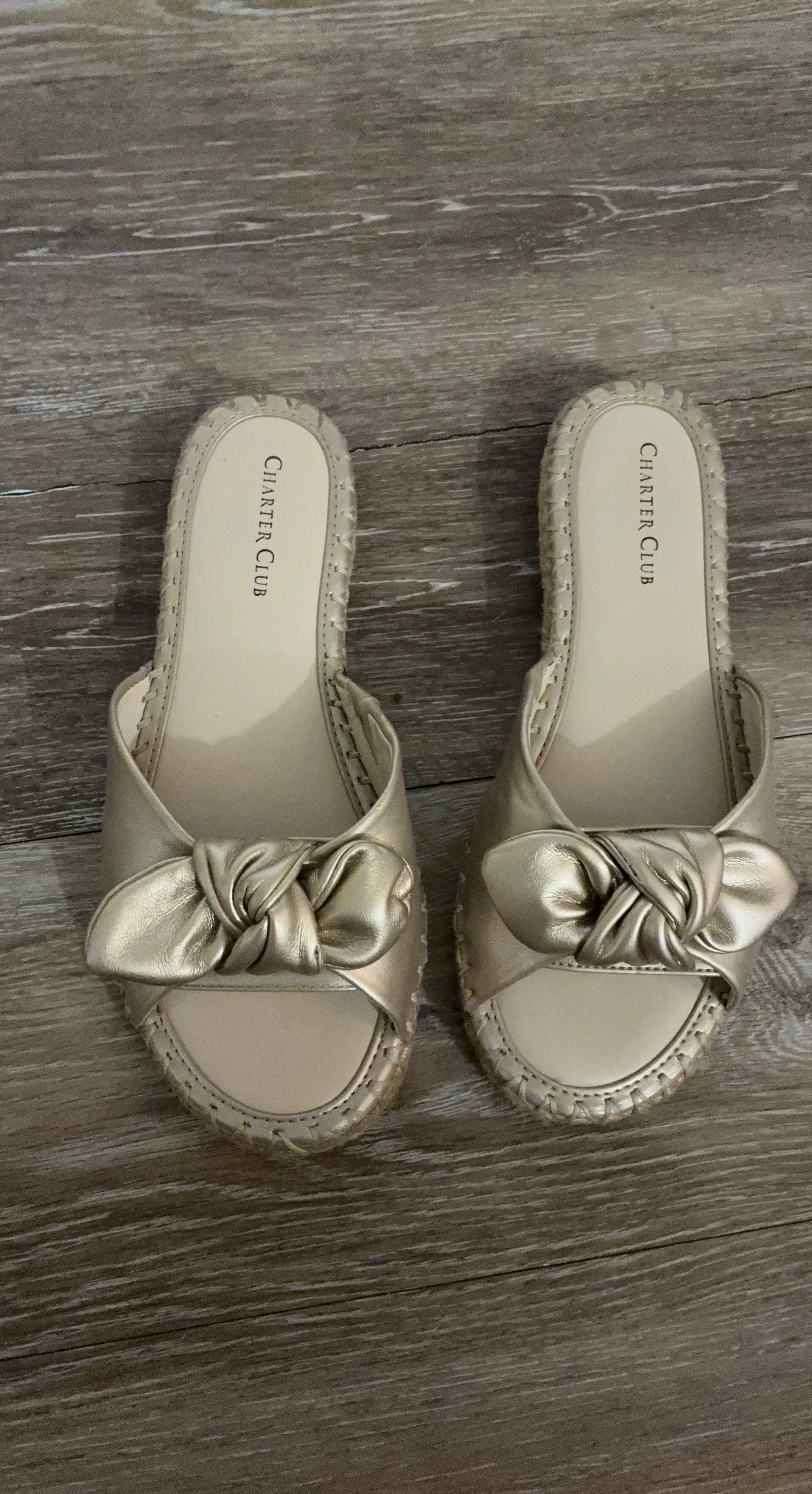 Charter Club Women's Gold Bow Slides Sandals