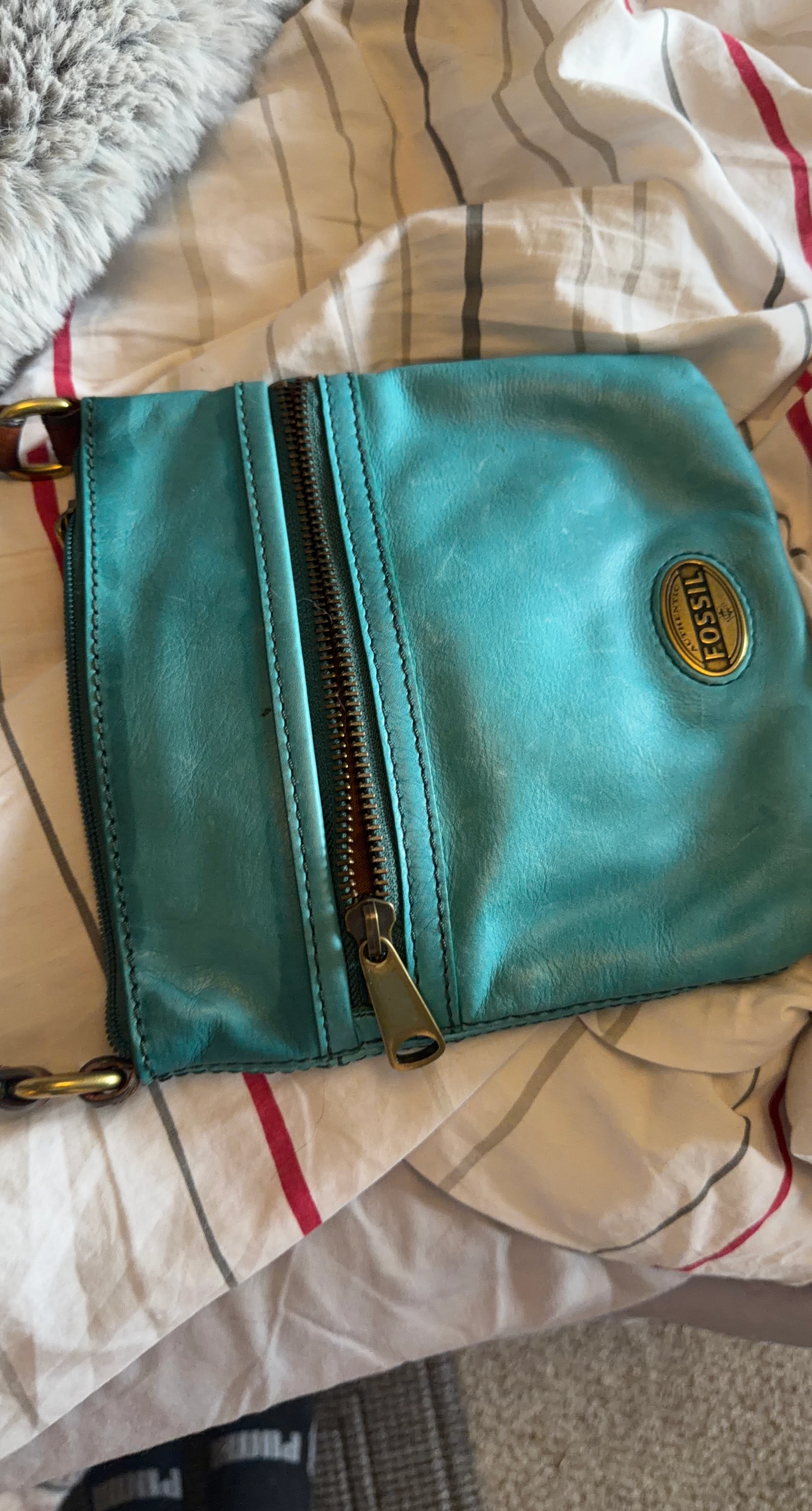 Turquoise Leather Fossil Clutch/Crossbody bag