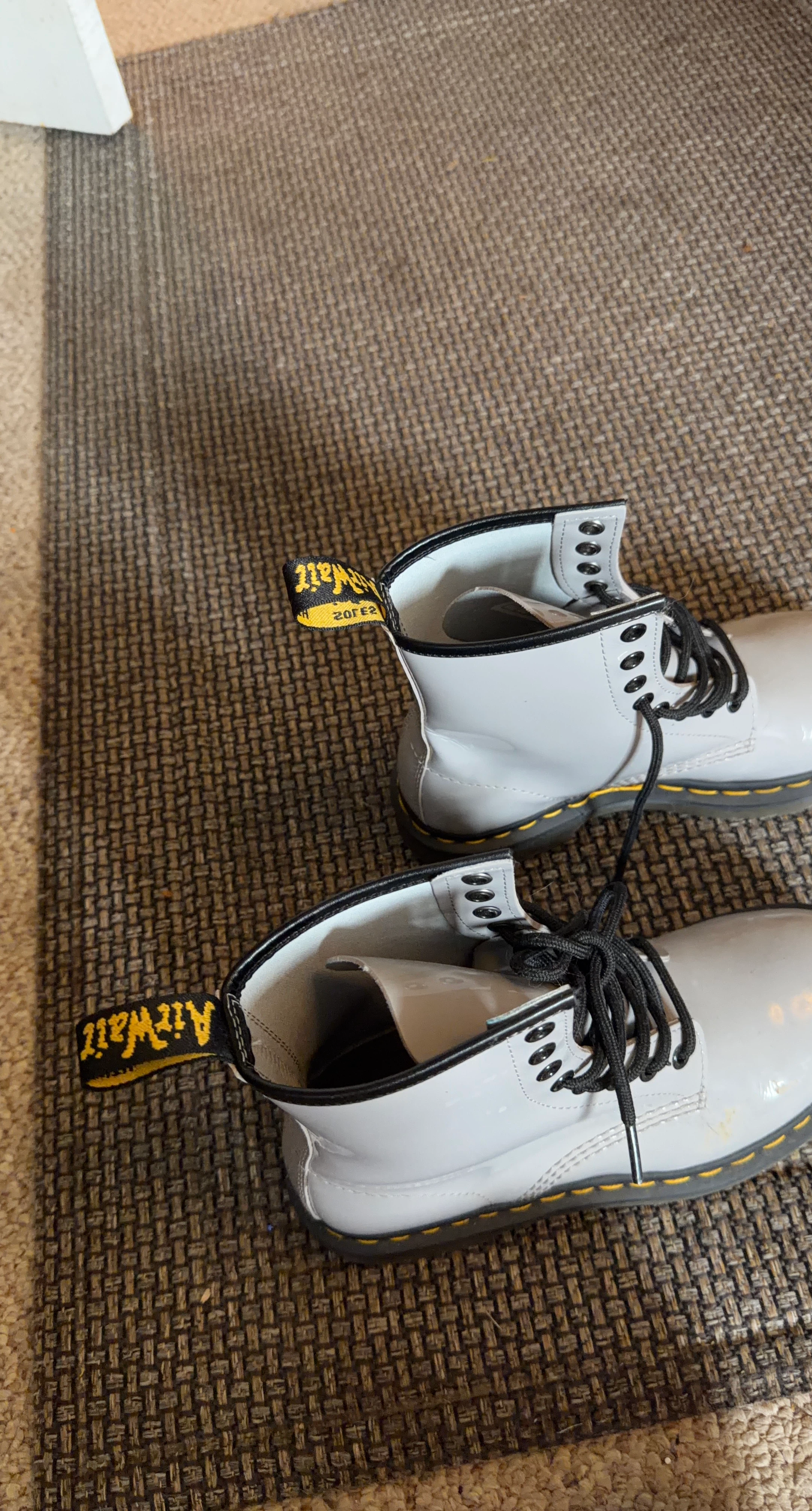 6.5 > Dr. Martens White Patent Leather Boots