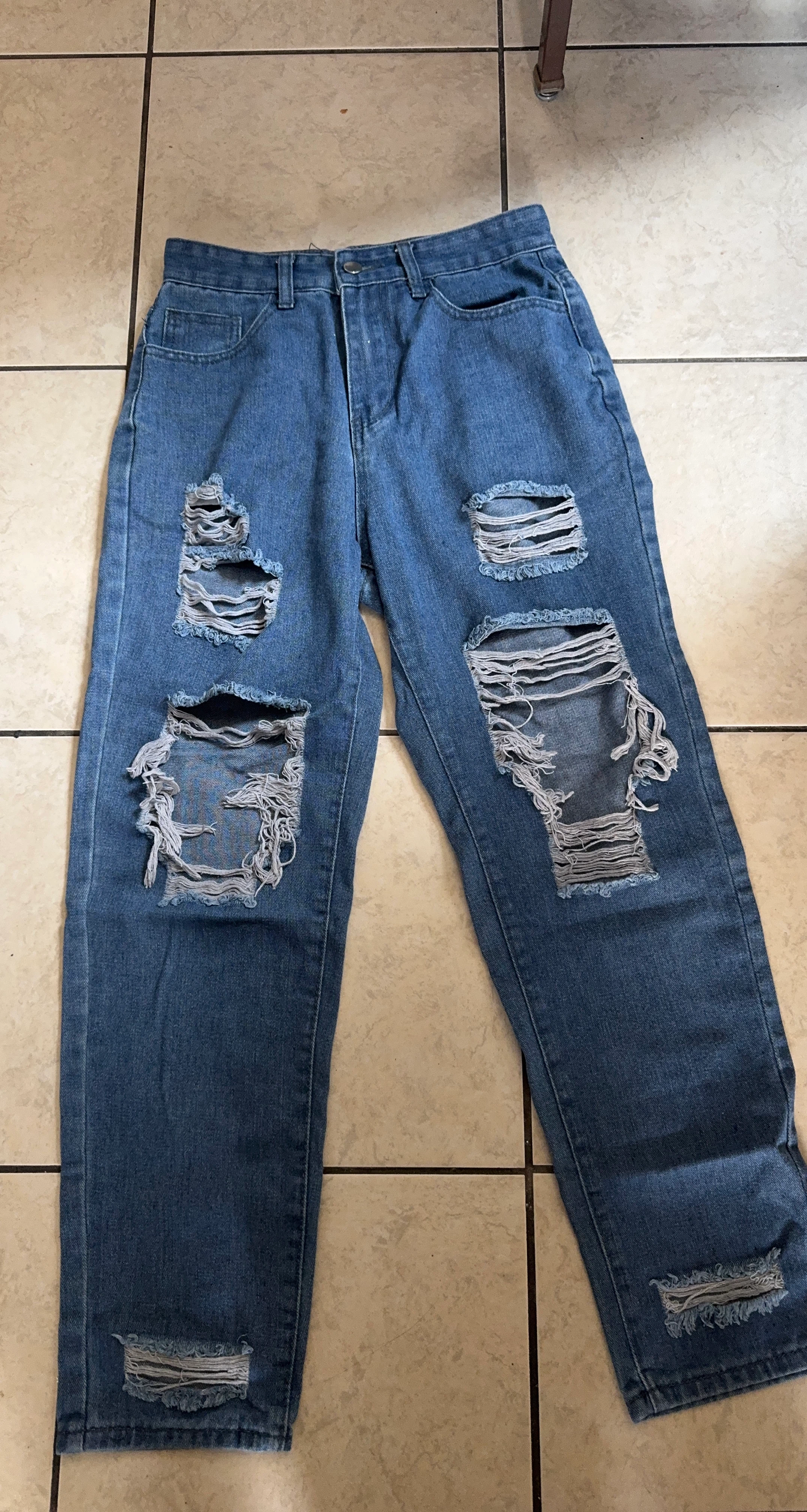 Blue Distressed Denim Jeans