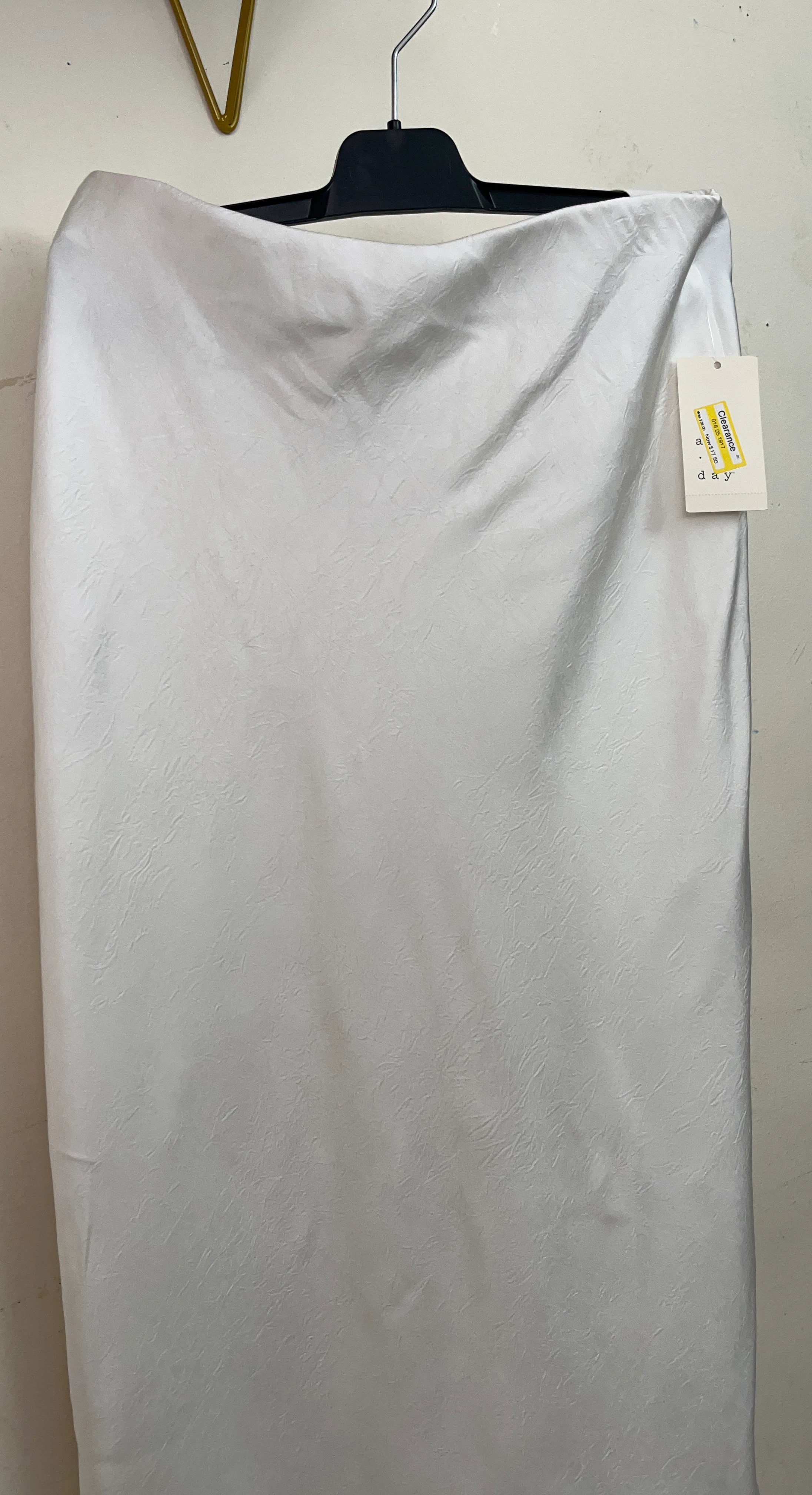 A New Day White Satin Midi Skirt