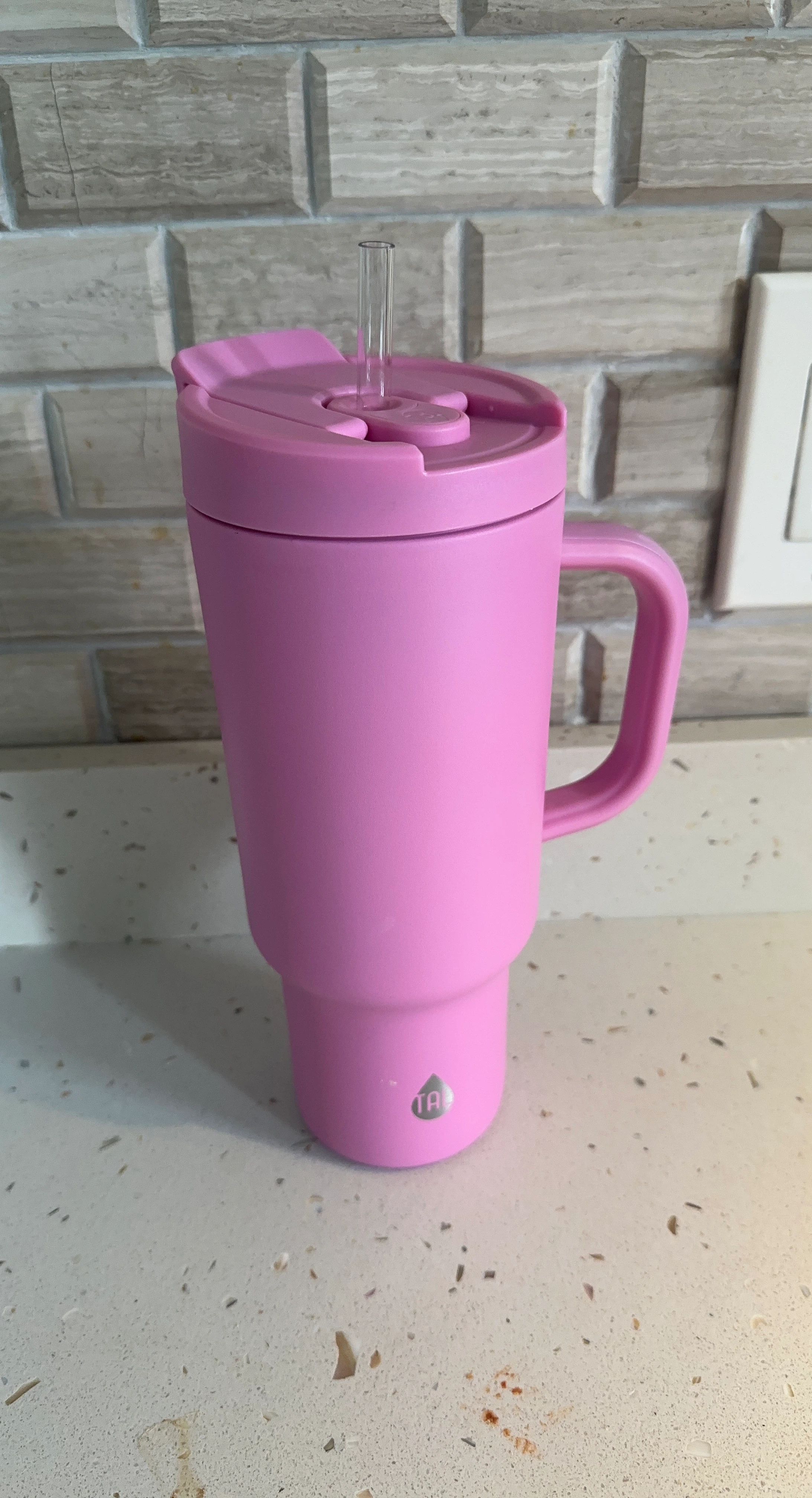 Pink Tumbler with Handle and Straw