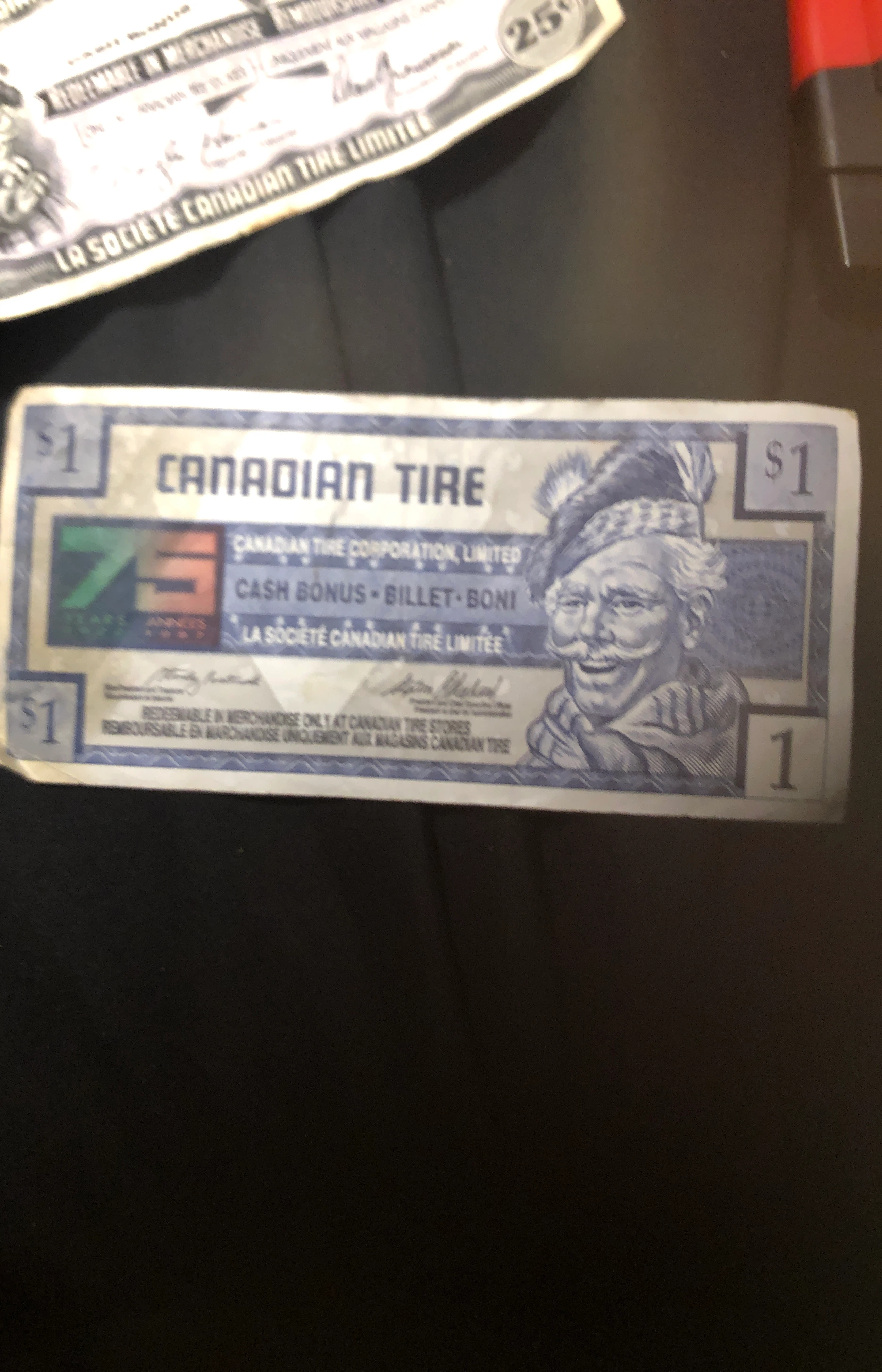 $1 Canadian Tire Cash Bonus Bill