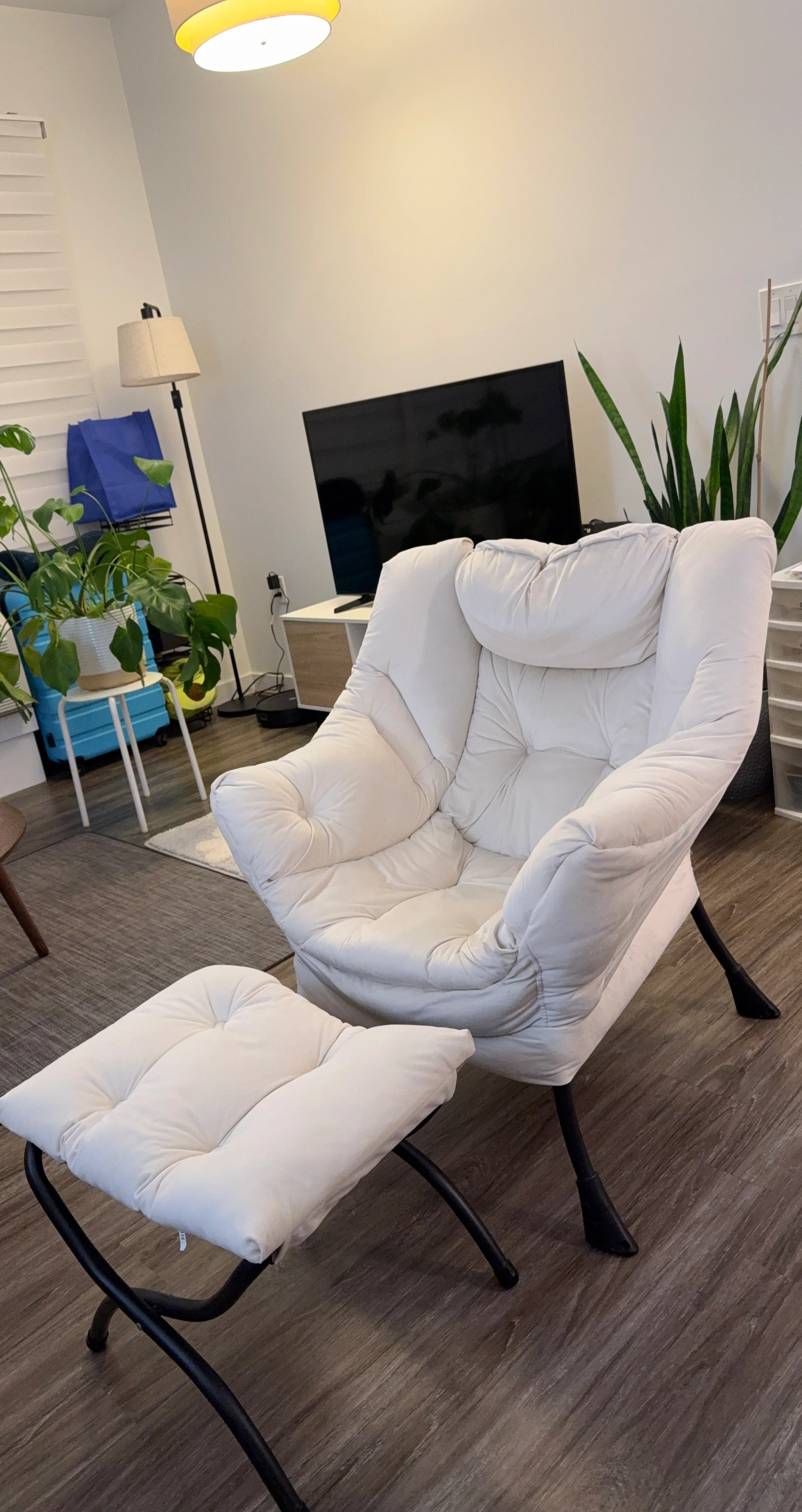 Comfy Lazy Chair and Ottoman Set - Cream
